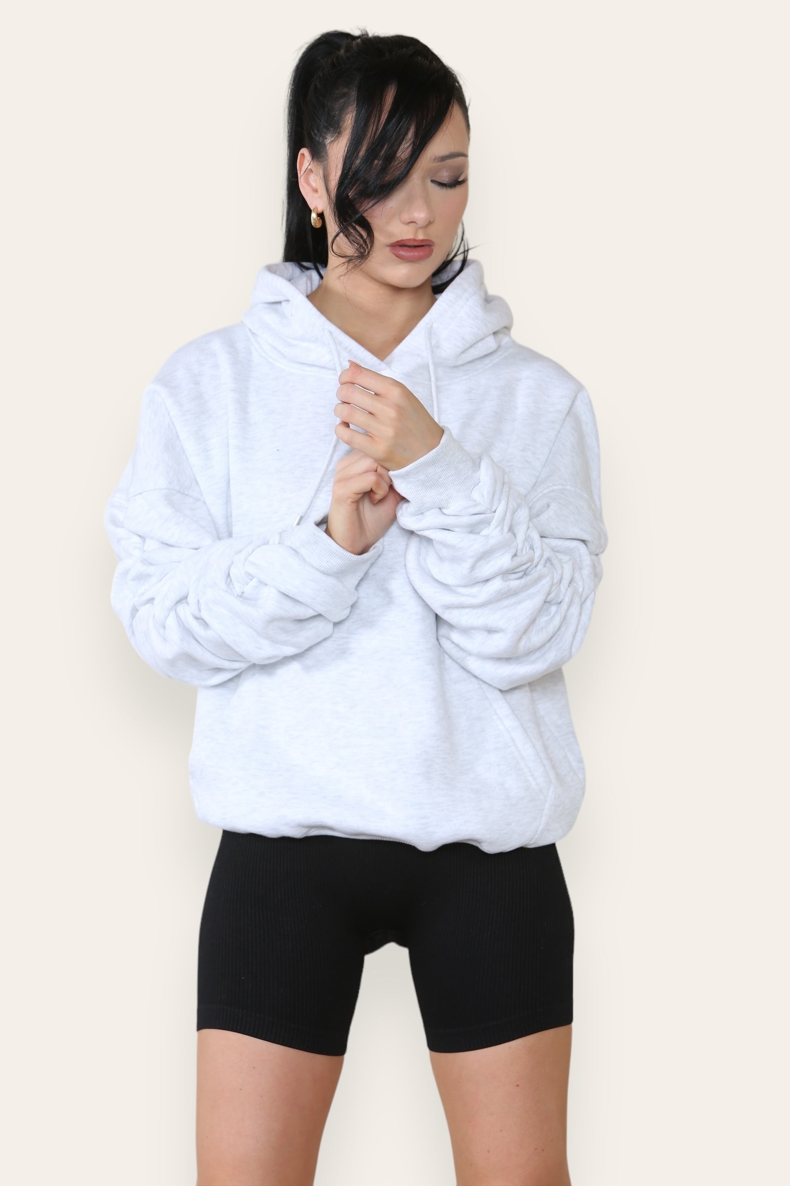 Ruched Sleeve Hooded Sweatshirt - Kora - Storm Desire