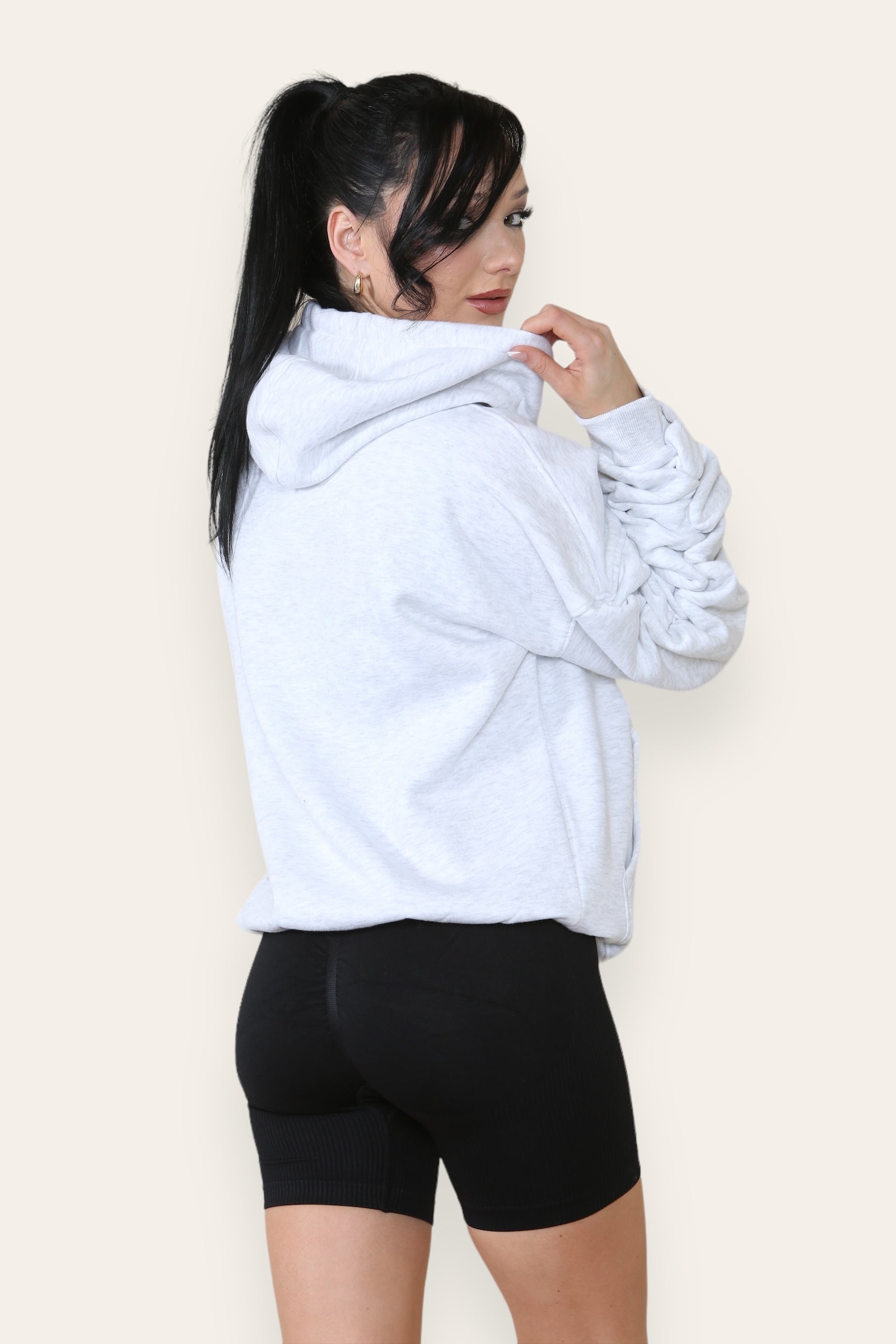 Ruched Sleeve Hooded Sweatshirt - Kora - Storm Desire