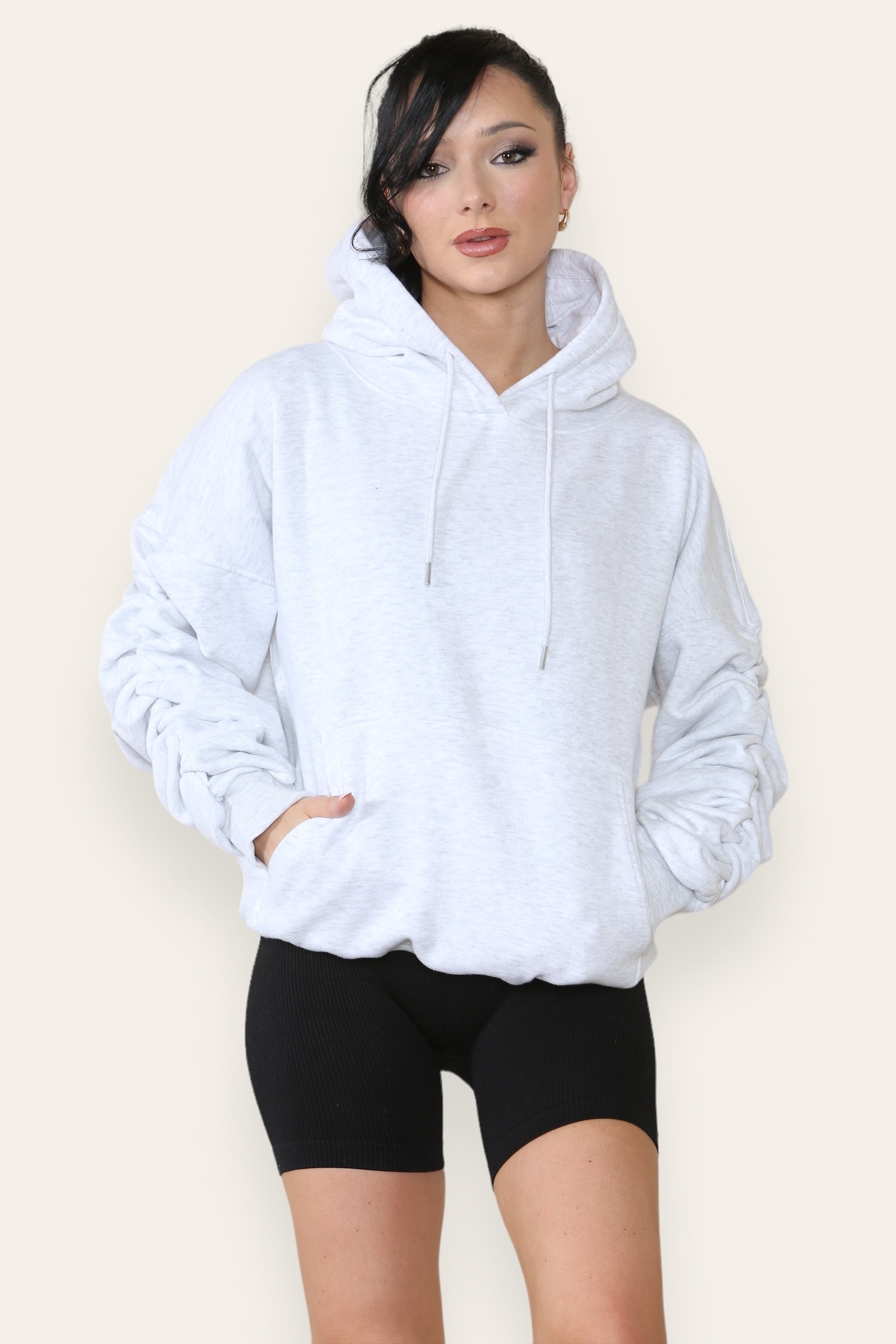 Ruched Sleeve Hooded Sweatshirt - Kora - Storm Desire