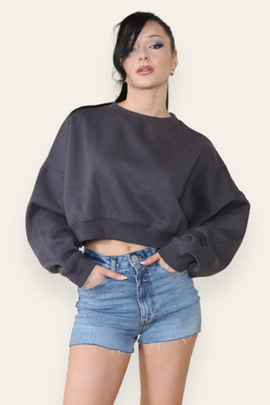 Fleece Jersey Baggy Crop Jumper - Logan - Storm Desire