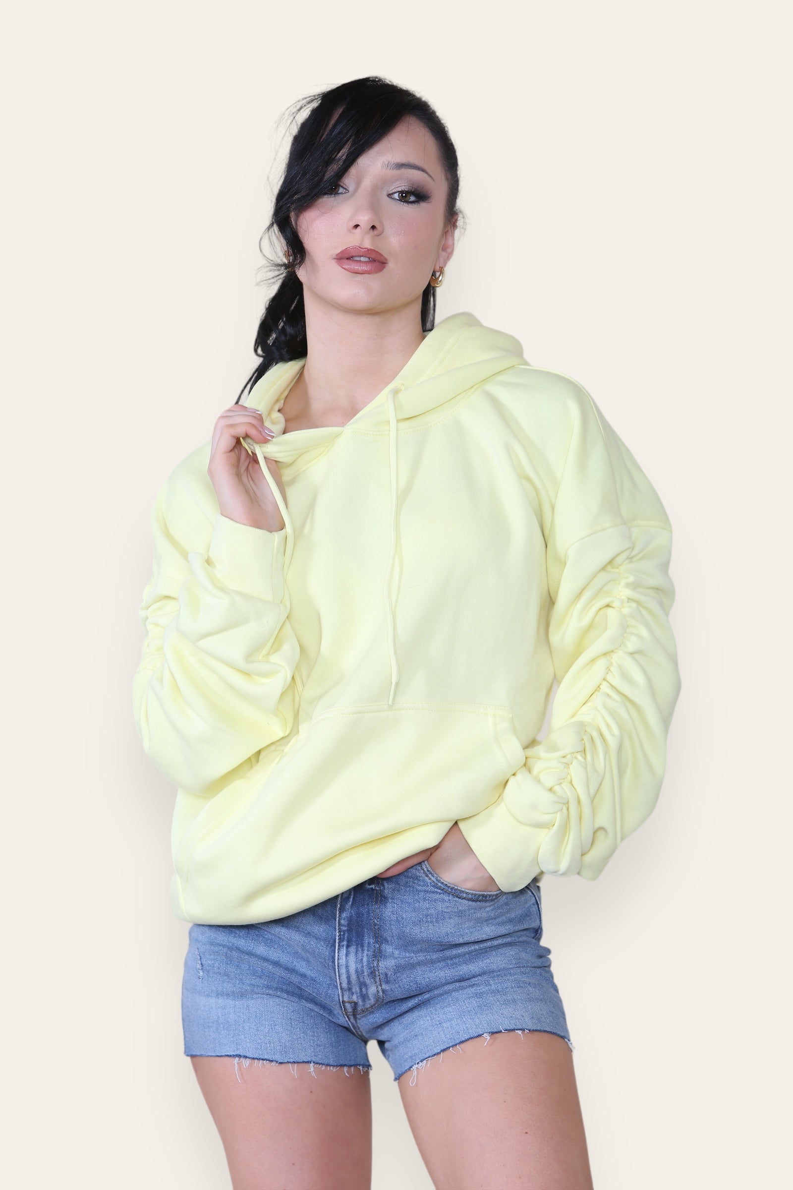 Ruched Sleeve Hooded Sweatshirt - Kora - Storm Desire