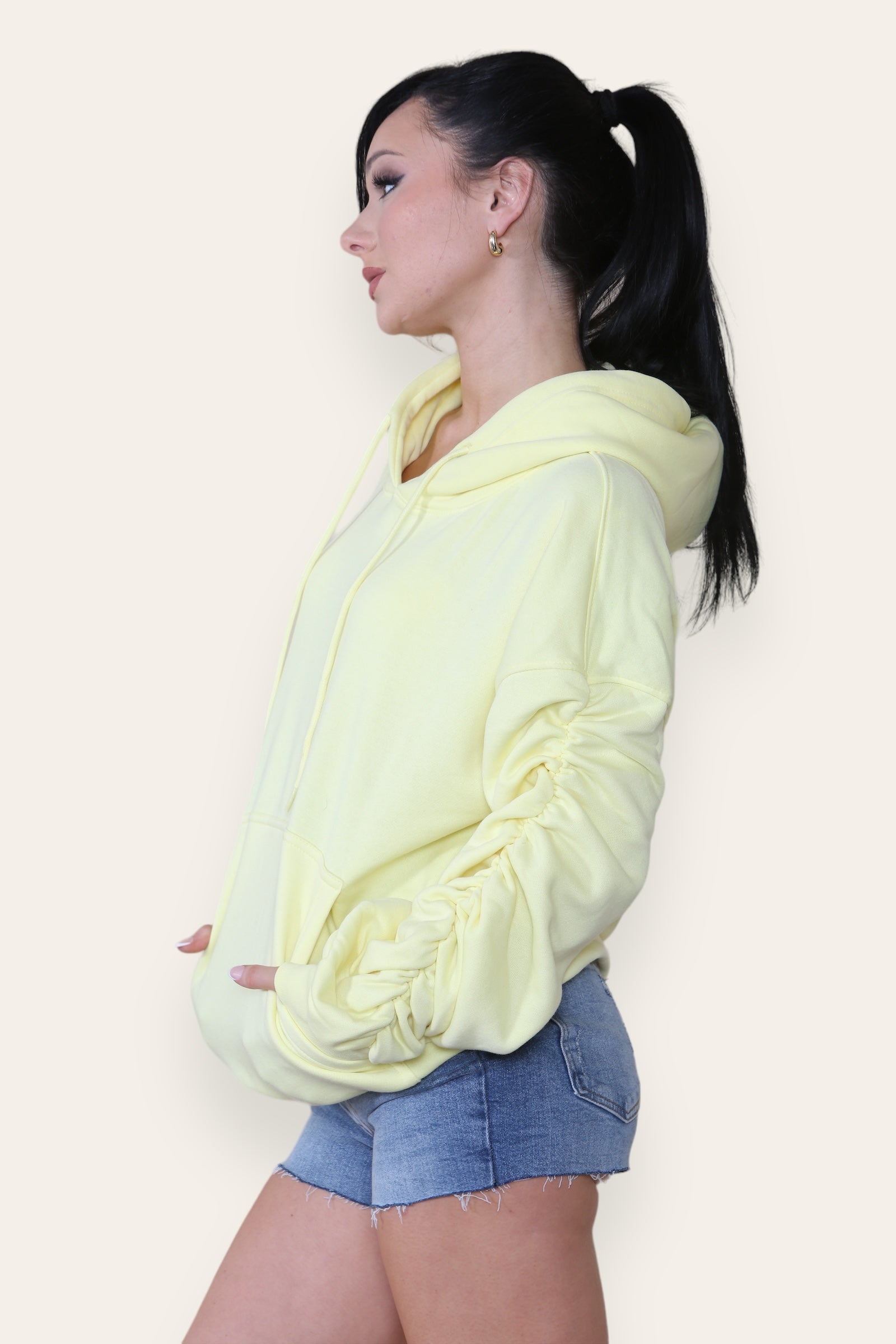 Ruched Sleeve Hooded Sweatshirt - Kora - Storm Desire