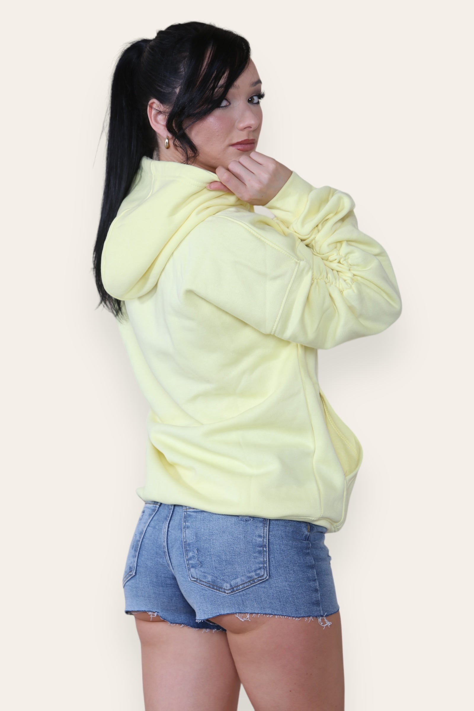 Ruched Sleeve Hooded Sweatshirt - Kora - Storm Desire