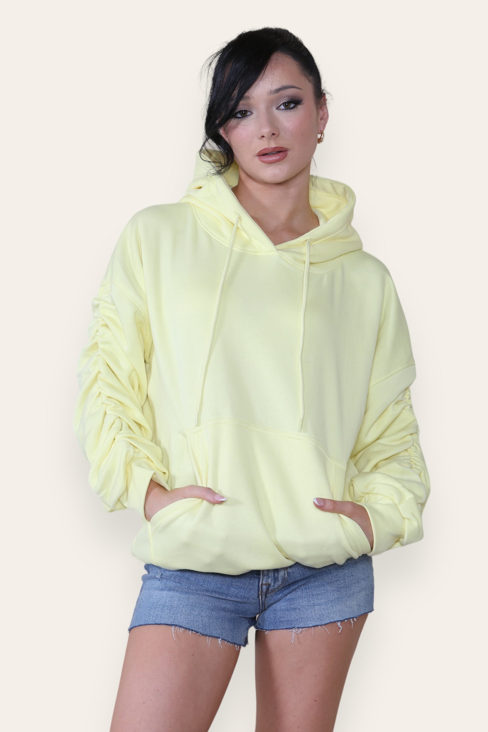 Ruched Sleeve Hooded Sweatshirt - Kora - Storm Desire