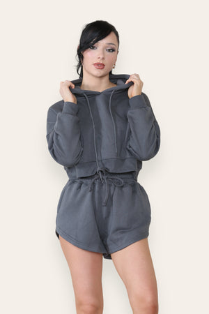 Crop Sweatshirt And Shorts Set - Violet - Storm Desire