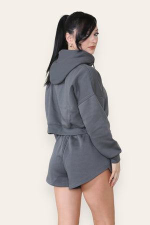 Crop Sweatshirt And Shorts Set - Violet - Storm Desire