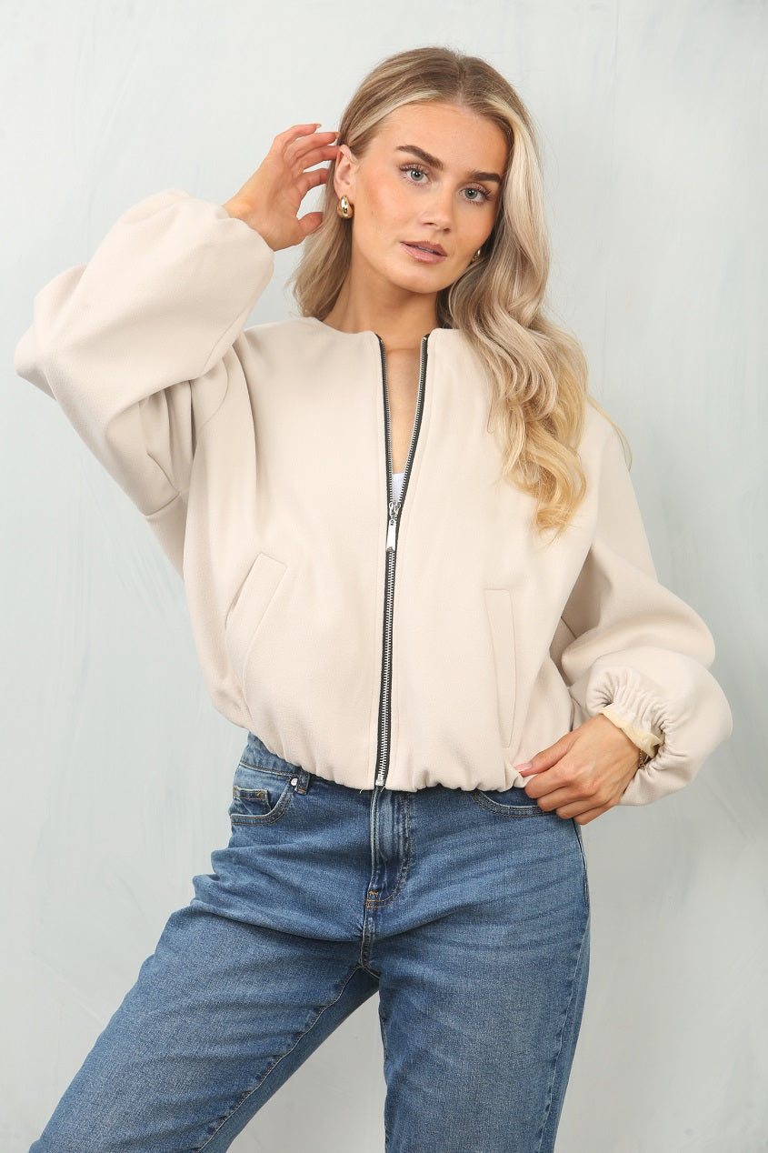 Kids Bubble Hem Silver Zip Bomber Jacket - Violeta