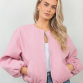 Bubble Hem Silver Zip Bomber Jacket - Violeta