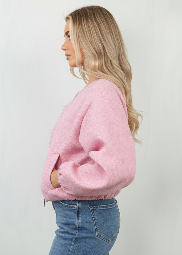 Bubble Hem Silver Zip Bomber Jacket - Violeta