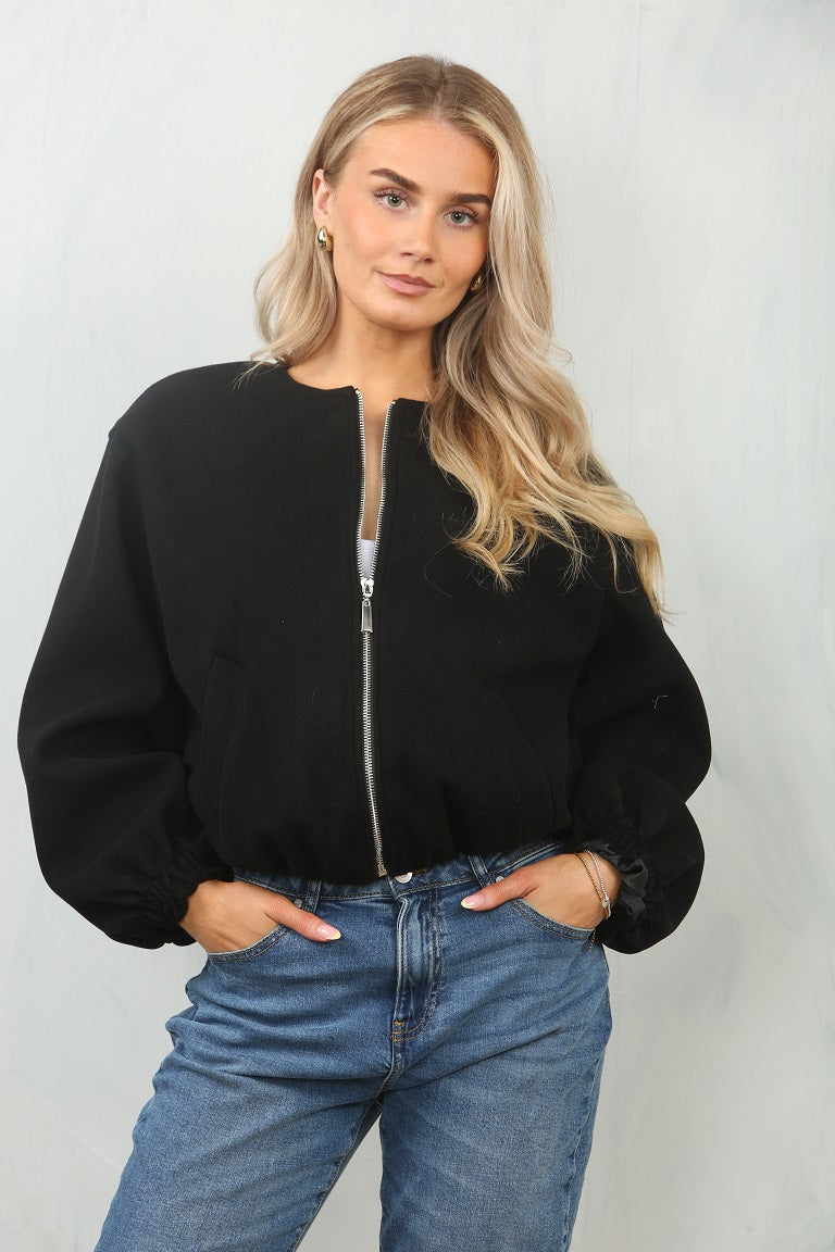 Kids Bubble Hem Silver Zip Bomber Jacket - Violeta