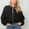 Kids Bubble Hem Silver Zip Bomber Jacket - Violeta