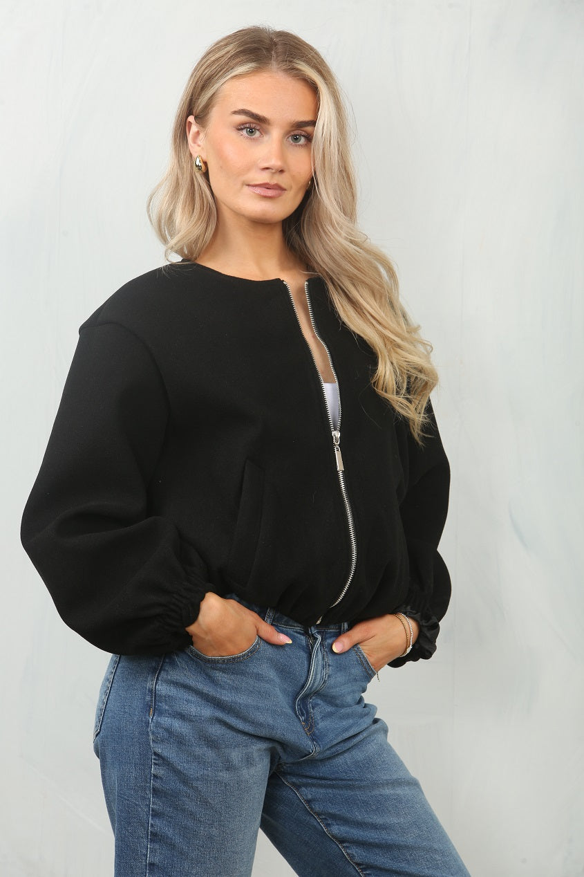 Kids Bubble Hem Silver Zip Bomber Jacket - Violeta