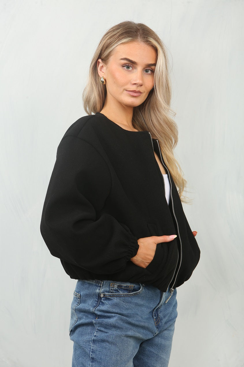 Kids Bubble Hem Silver Zip Bomber Jacket - Violeta