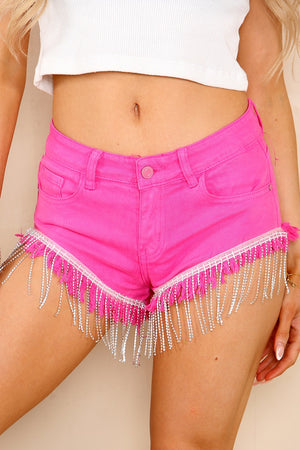 Diamante Chain Frayed Hem Shorts - Stevie - Storm Desire