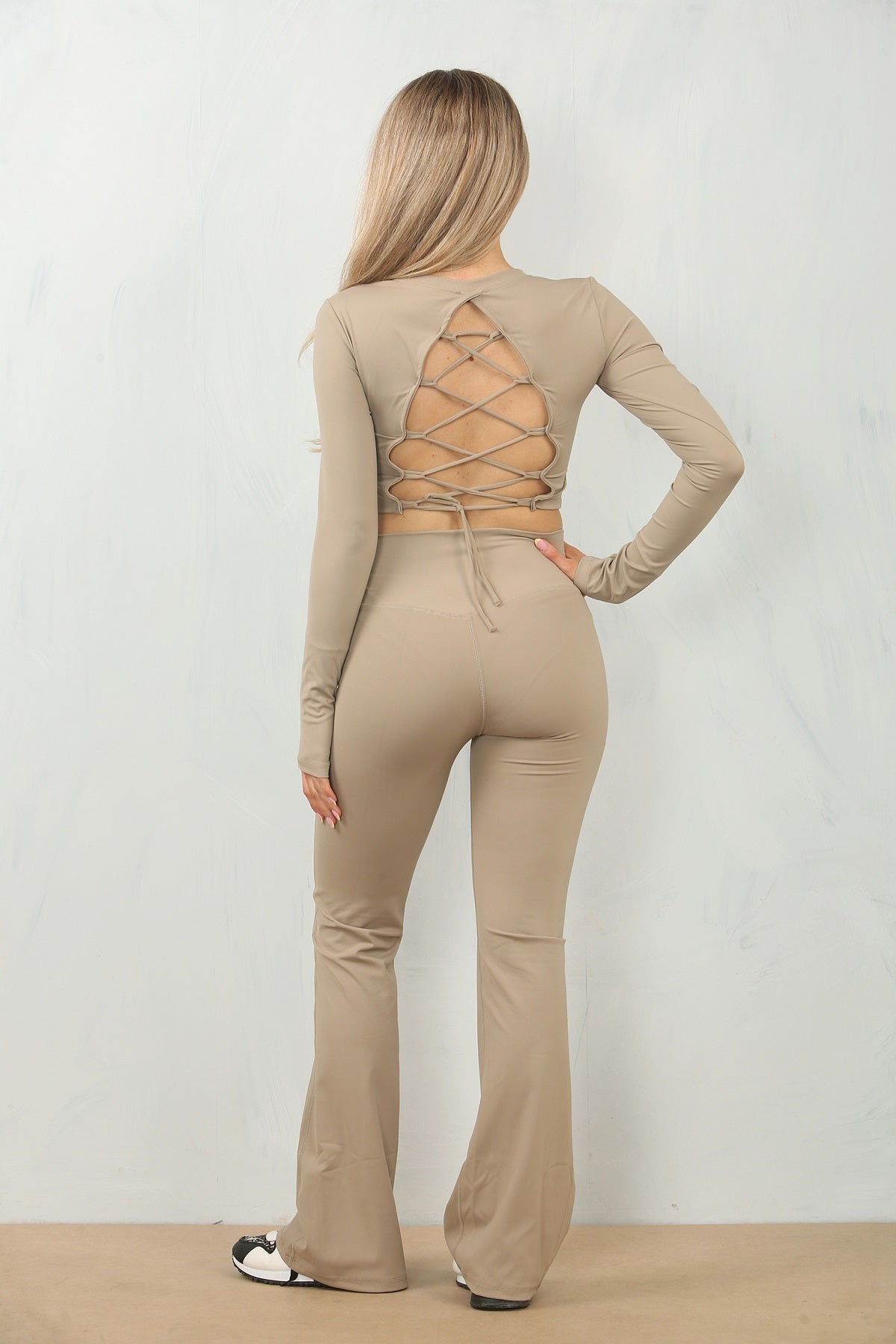 Active Tie Back Top And Flare Trouser Set - Hazel - Storm Desire
