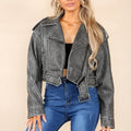 Grey Faux Leather Zipped Biker Jacket - Stormi - Storm Desire