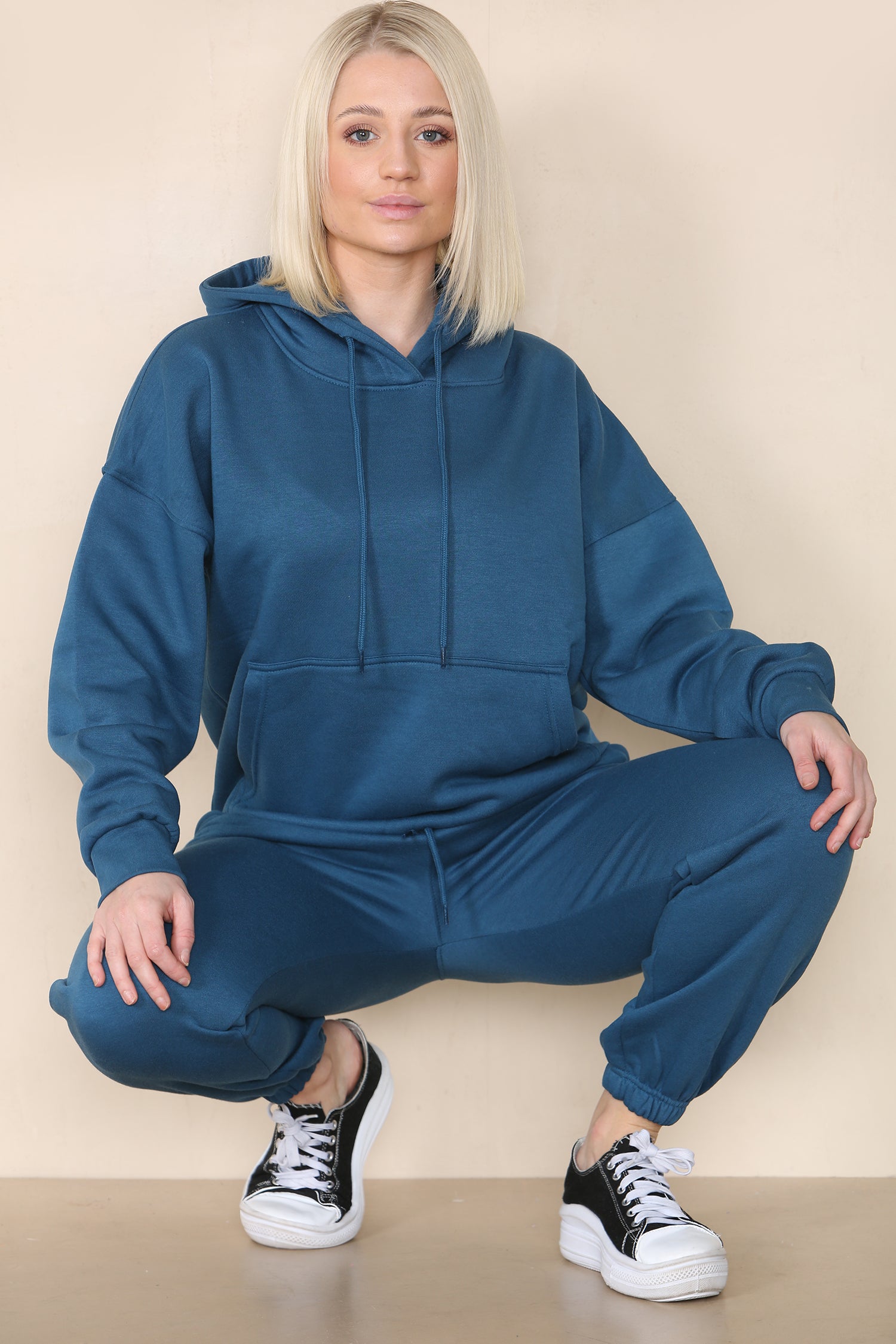 Teal Blue Hooded Oversize & Jogger Loungewear Set - Flora - Storm Desire