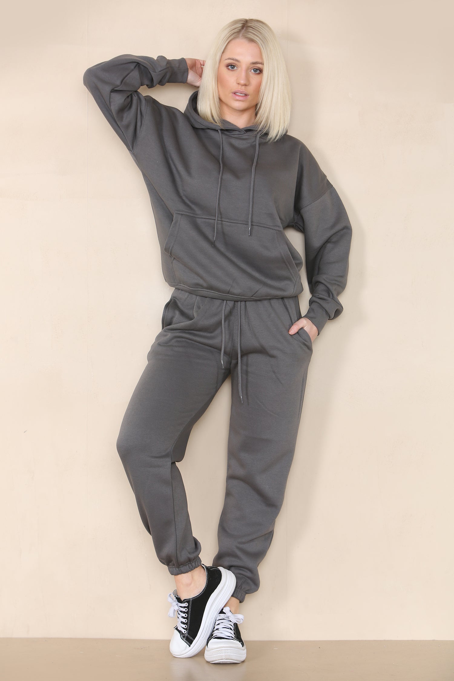 Dark Grey Hooded Oversize & Jogger Loungewear Set - Flora - Storm Desire