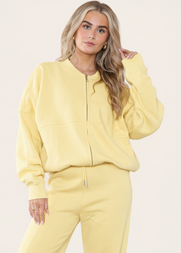 Bomber Style Oversize Fleece Zipper & Jogger Set - Sara