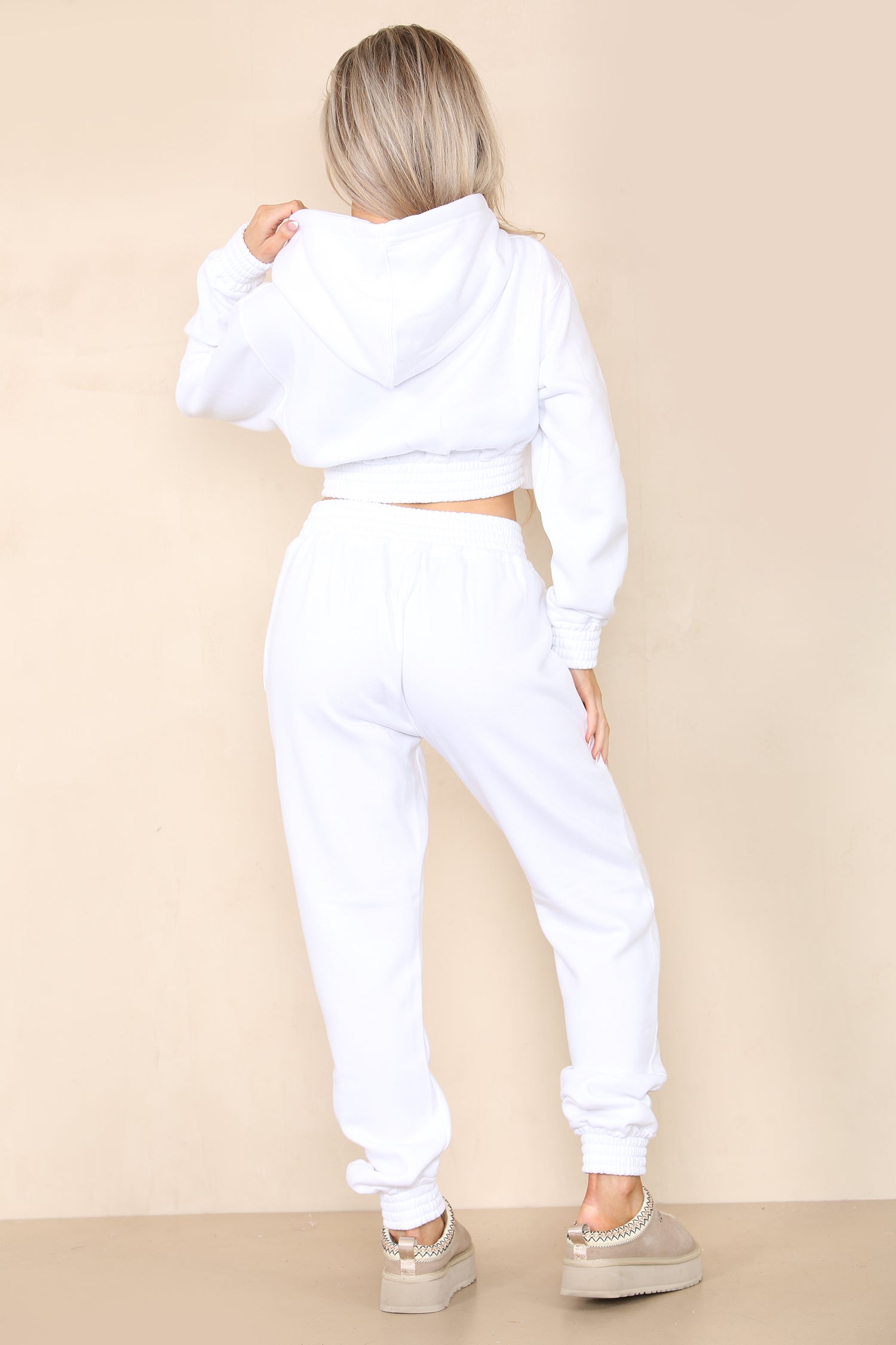 White Crop Zip Hooded Loungewear - Valentina - Storm Desire