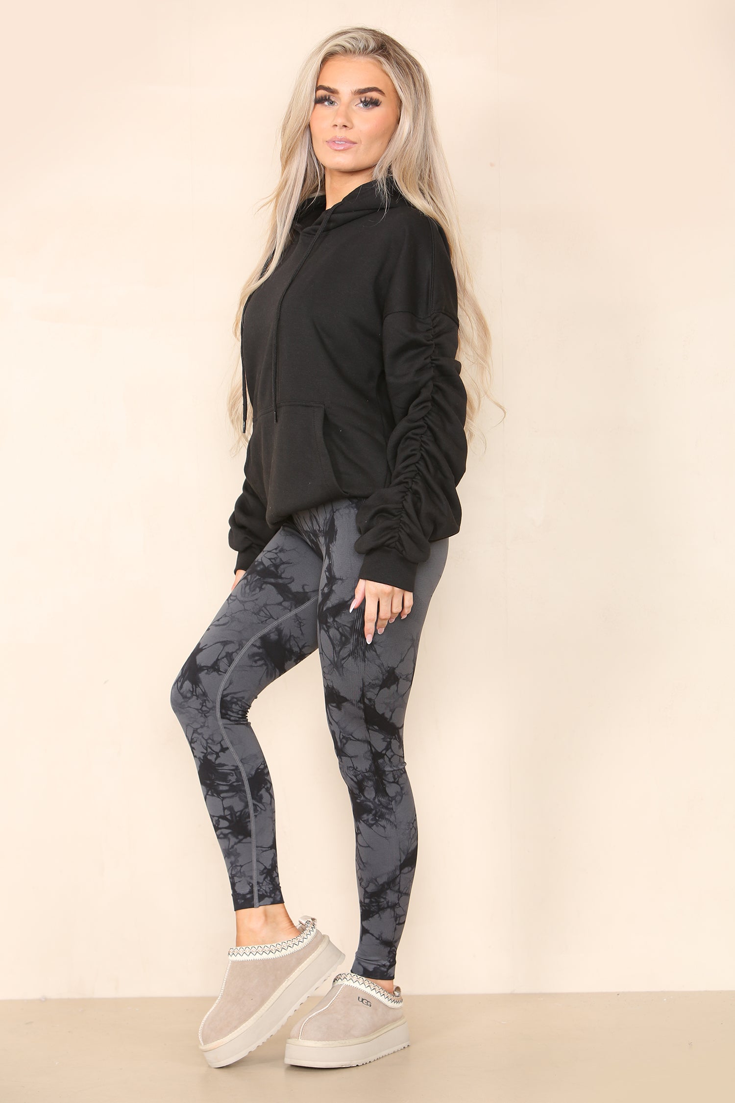 Ruched Sleeve Hooded Sweatshirt - Kora - Storm Desire