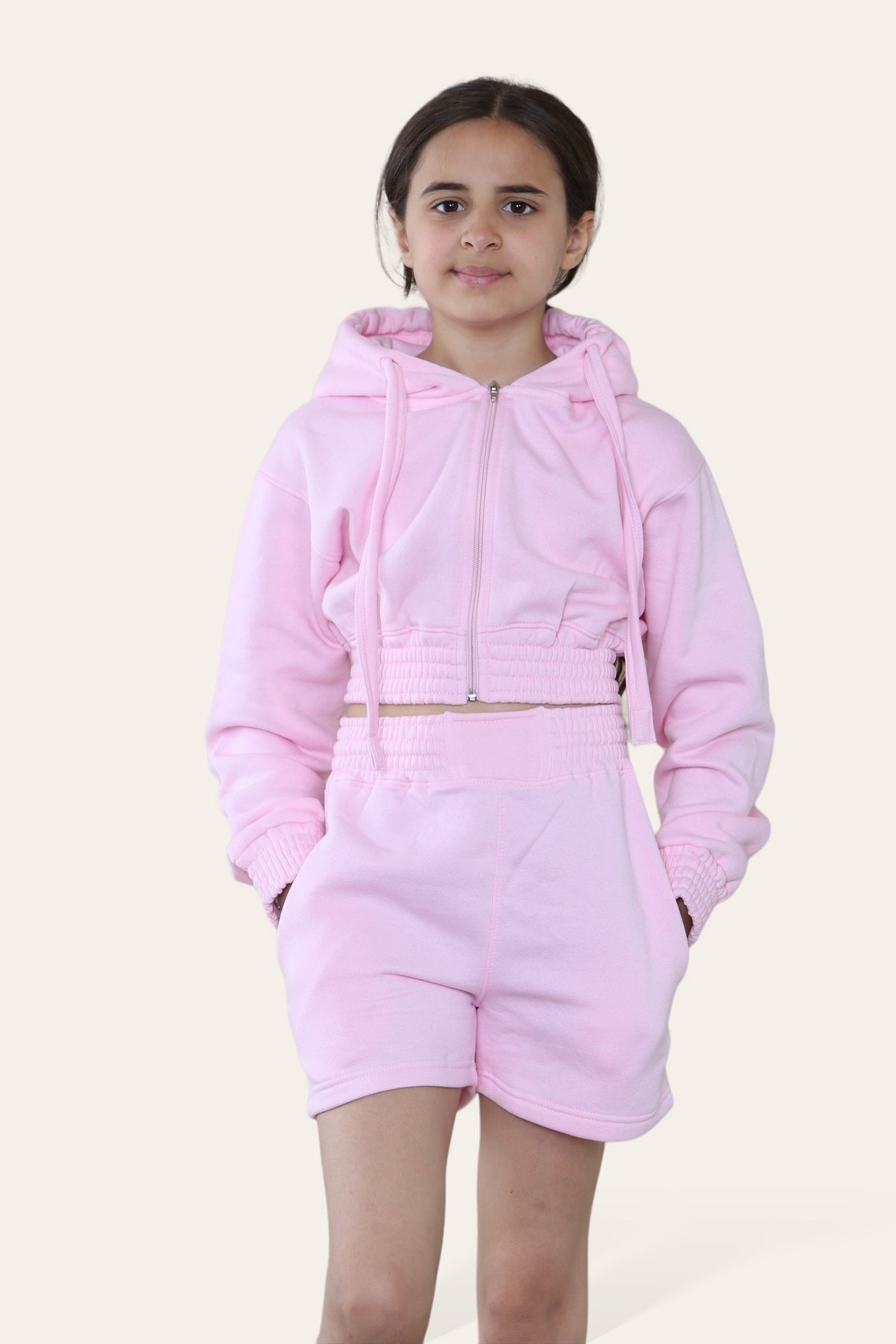 Kids Cropped Zip Up Hoodie & Shorts Fleece Co-ord - Rylee - Storm Desire