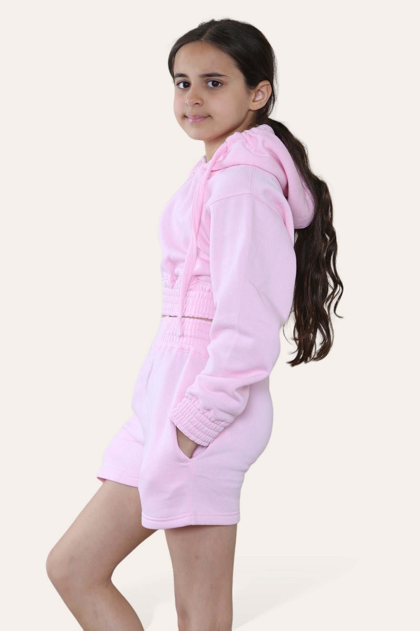 Kids Cropped Zip Up Hoodie & Shorts Fleece Co-ord - Rylee - Storm Desire