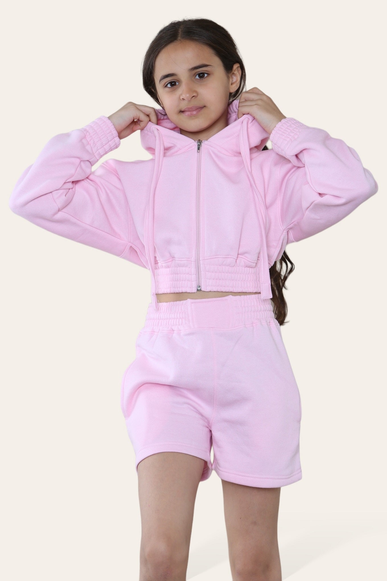 Kids Cropped Zip Up Hoodie & Shorts Fleece Co-ord - Rylee - Storm Desire