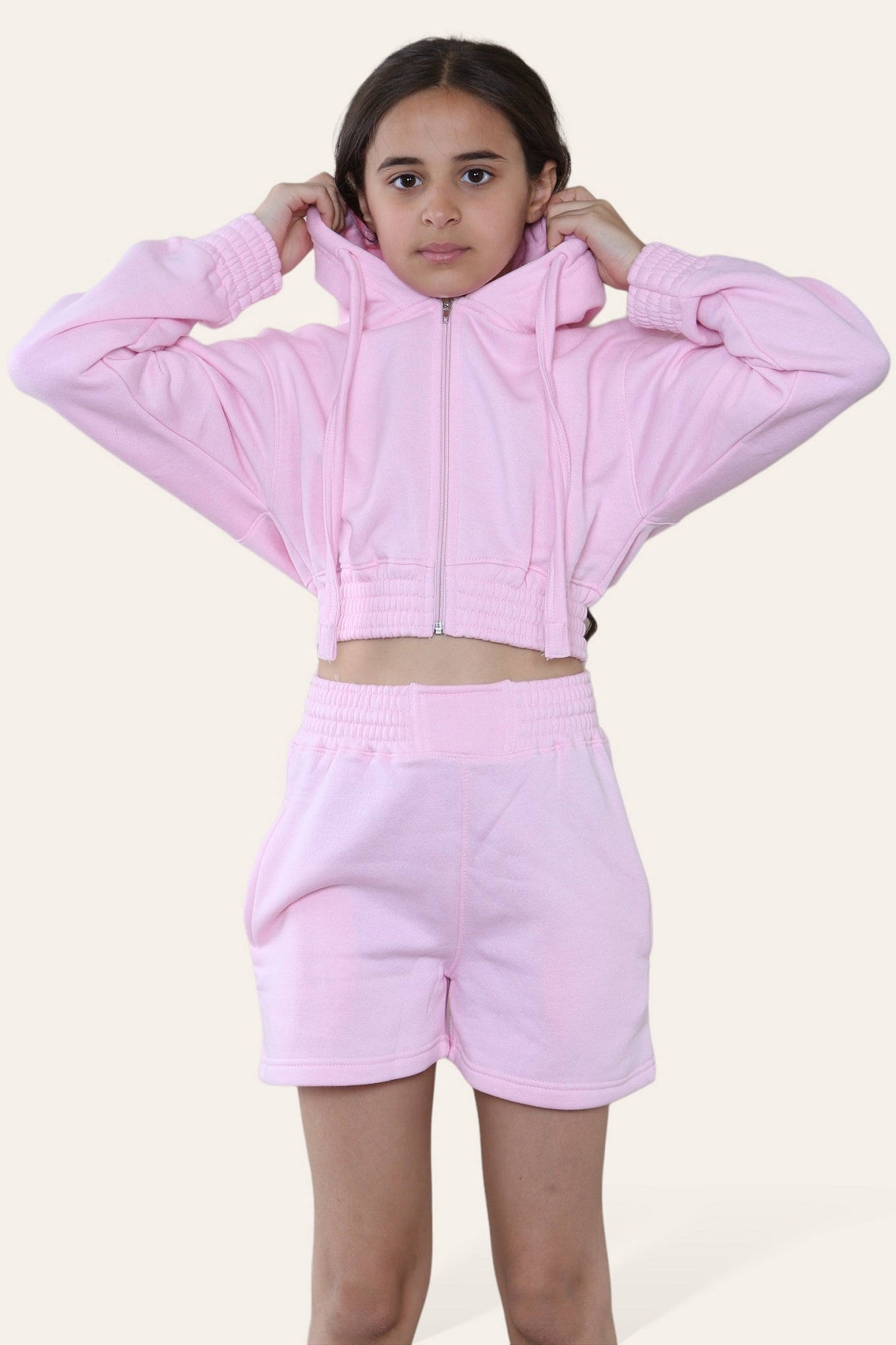 Kids Cropped Zip Up Hoodie & Shorts Fleece Co-ord - Rylee - Storm Desire