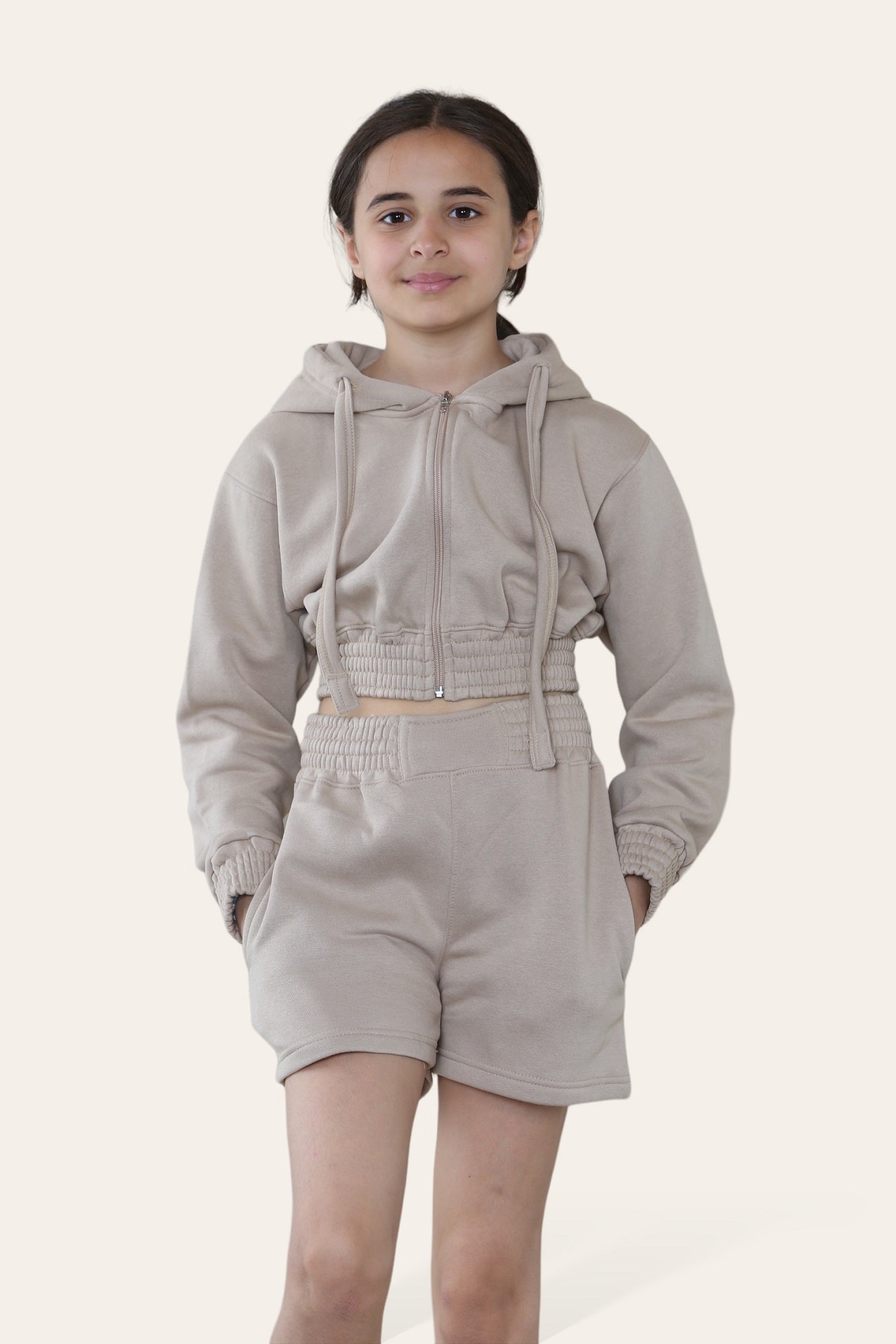 Kids Cropped Zip Up Hoodie & Shorts Fleece Co-ord - Rylee - Storm Desire