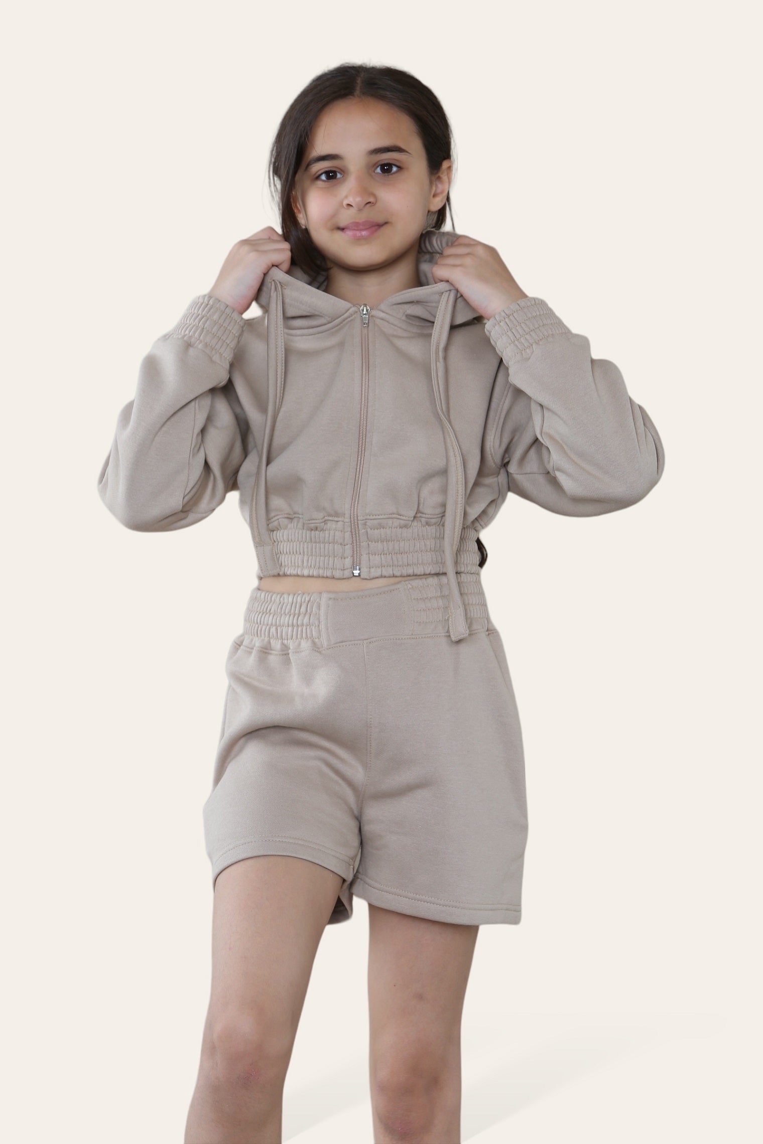 Kids Cropped Zip Up Hoodie & Shorts Fleece Co-ord - Rylee - Storm Desire
