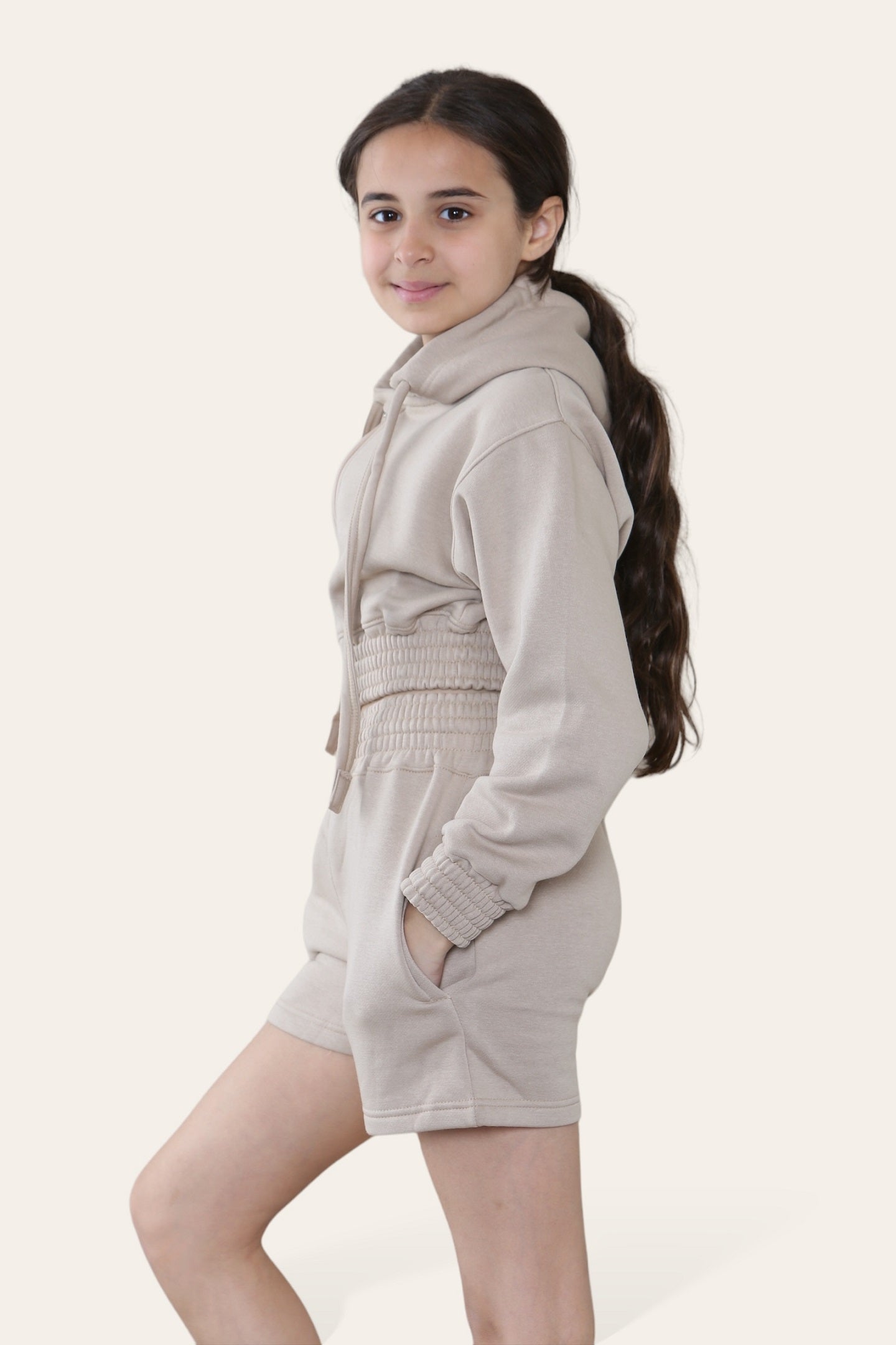 Kids Cropped Zip Up Hoodie & Shorts Fleece Co-ord - Rylee - Storm Desire