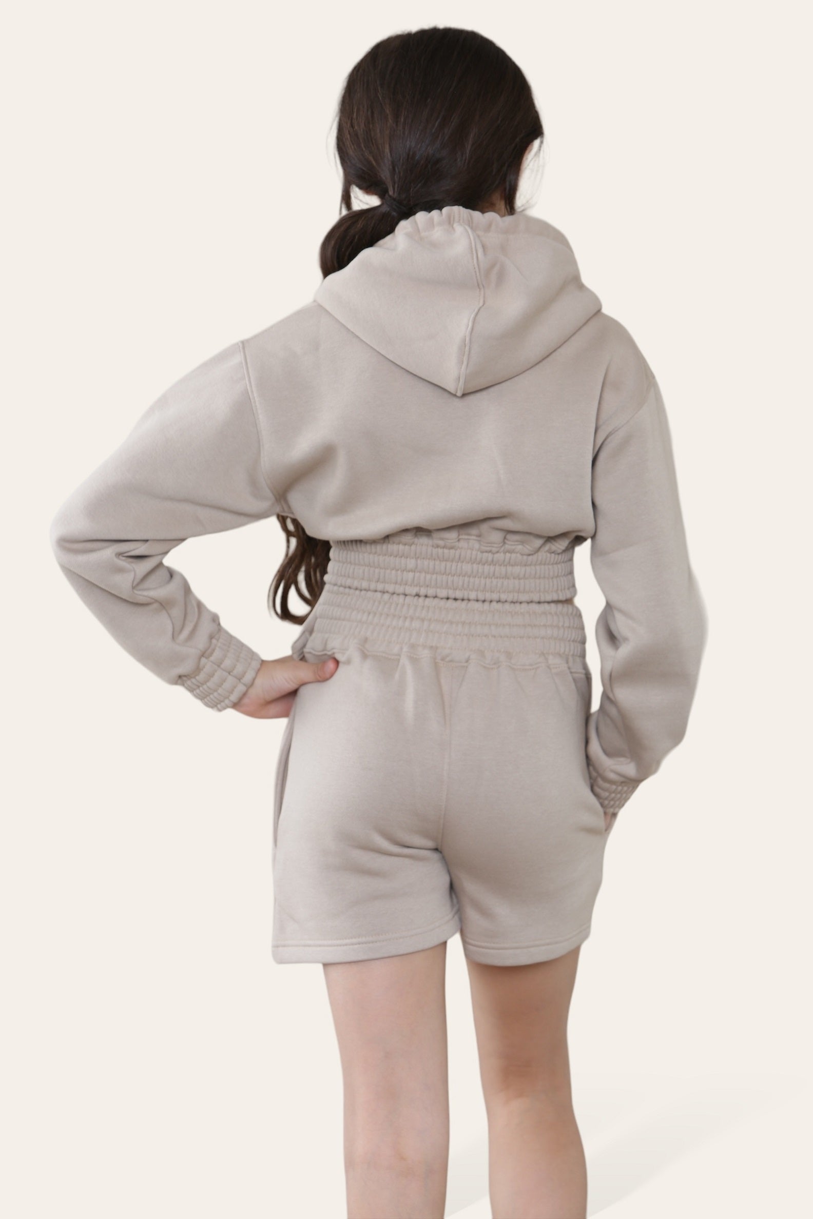 Kids Cropped Zip Up Hoodie & Shorts Fleece Co-ord - Rylee - Storm Desire