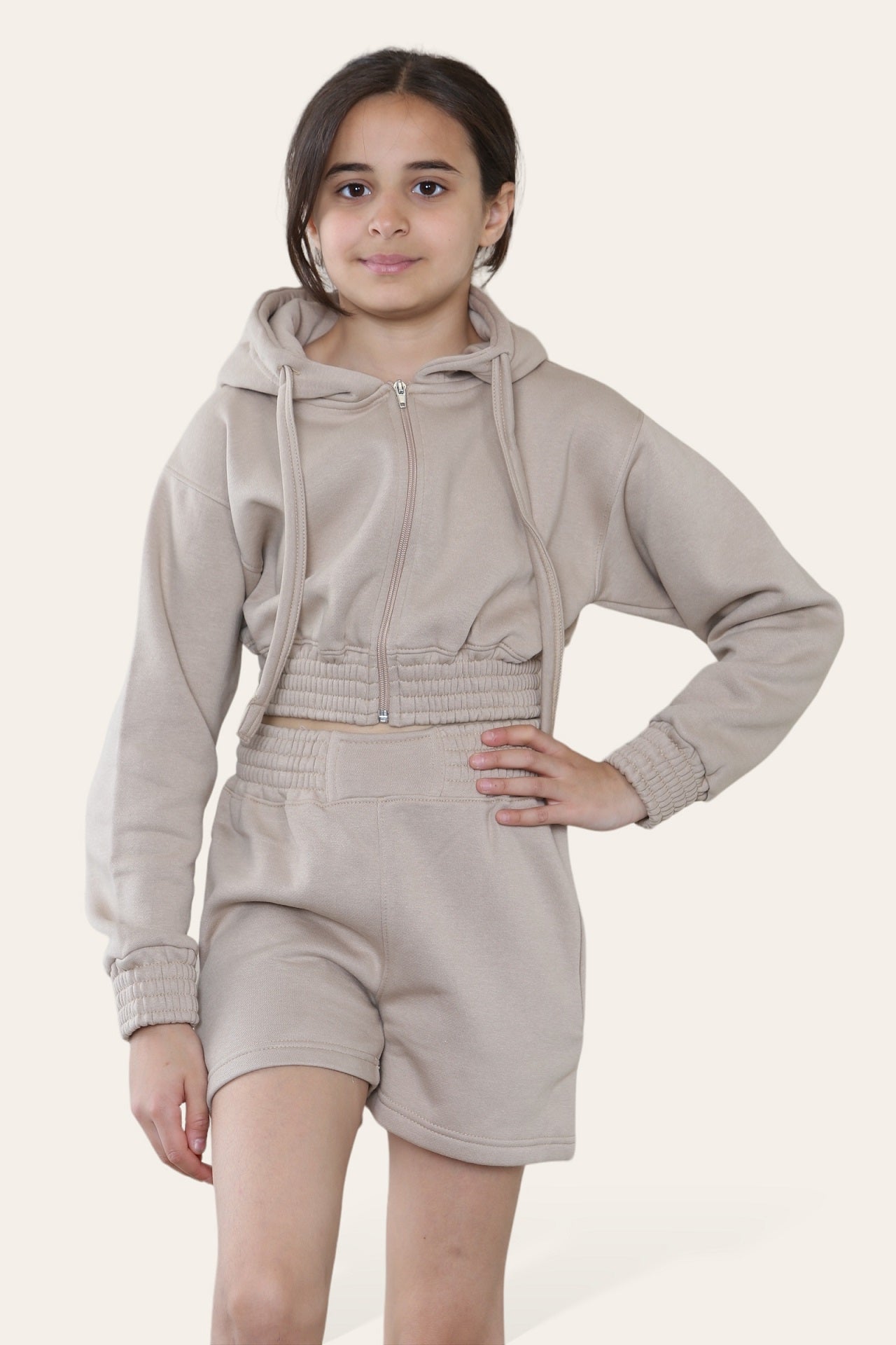 Kids Cropped Zip Up Hoodie & Shorts Fleece Co-ord - Rylee - Storm Desire