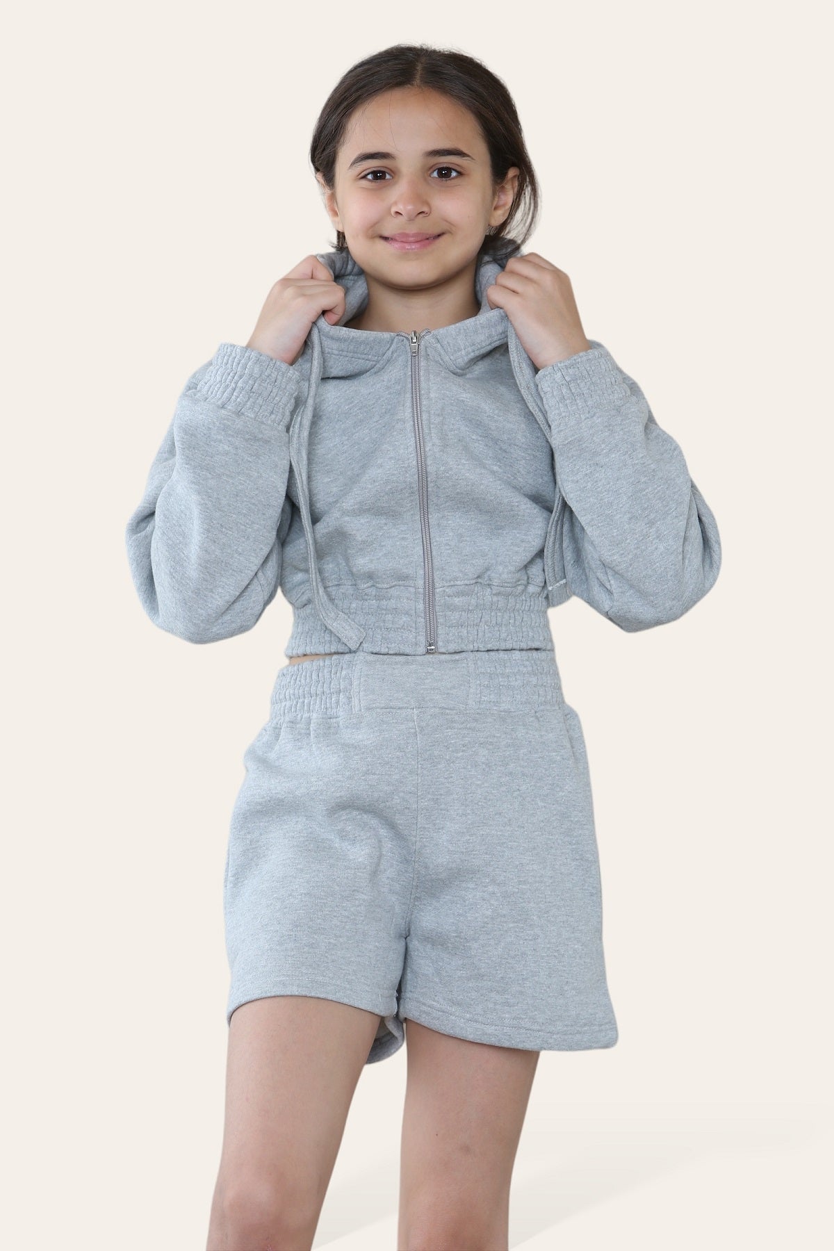 Kids Cropped Zip Up Hoodie & Shorts Fleece Co-ord - Rylee - Storm Desire