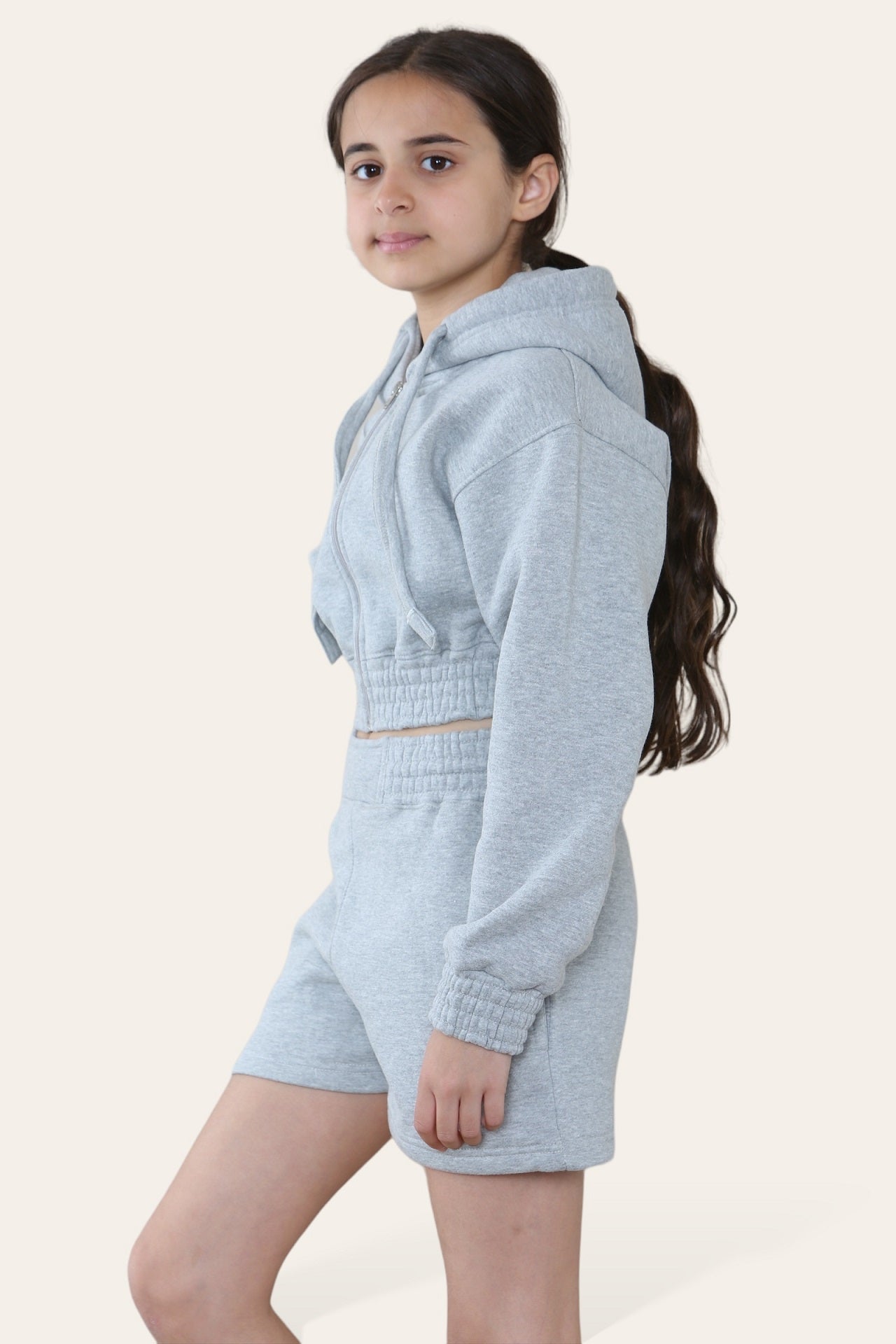 Kids Cropped Zip Up Hoodie & Shorts Fleece Co-ord - Rylee - Storm Desire