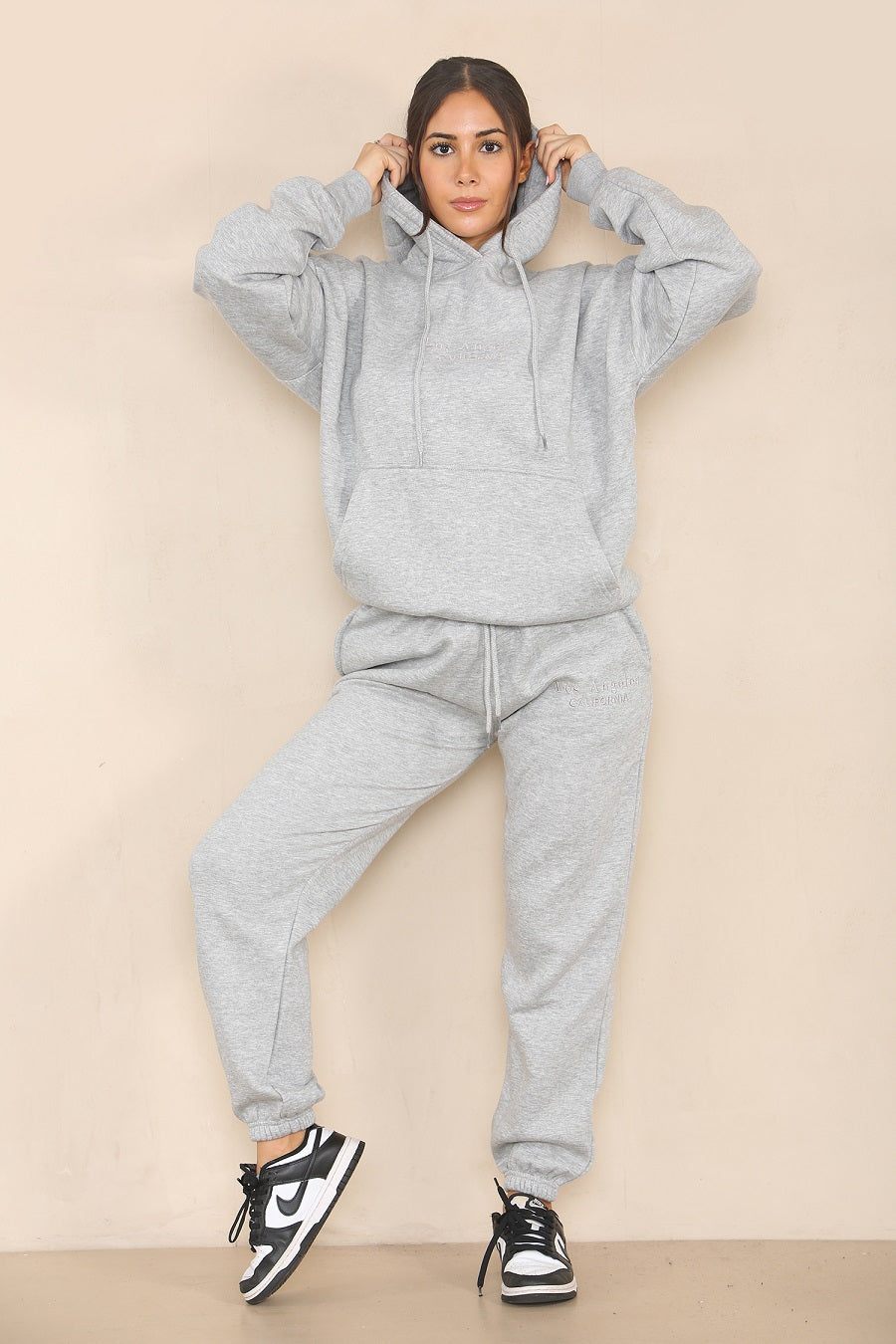 Grey Embroidered Los Angeles Sweatshirt & Jogger Set - Teresa - Storm Desire