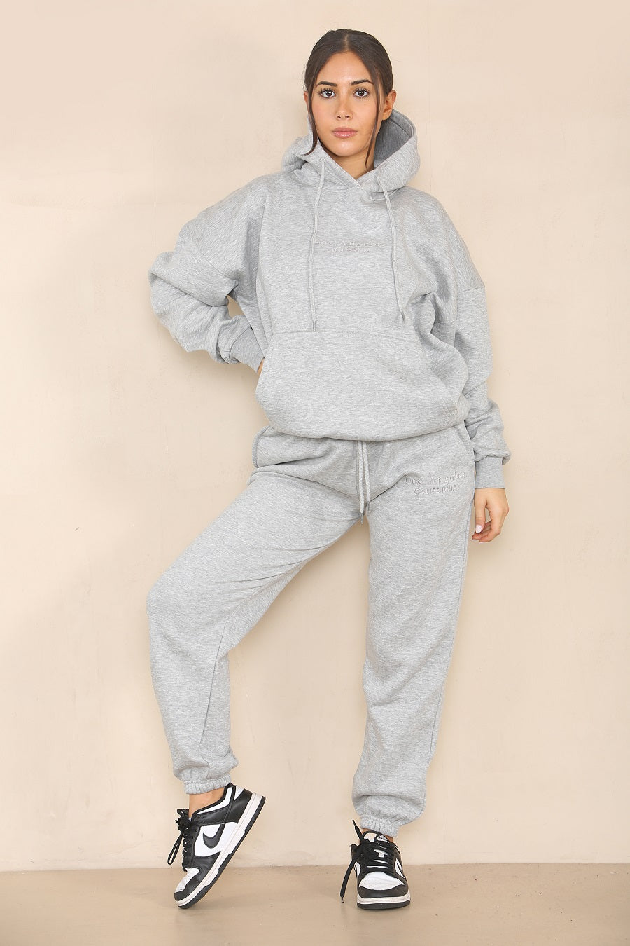 Grey Embroidered Los Angeles Sweatshirt & Jogger Set - Teresa - Storm Desire