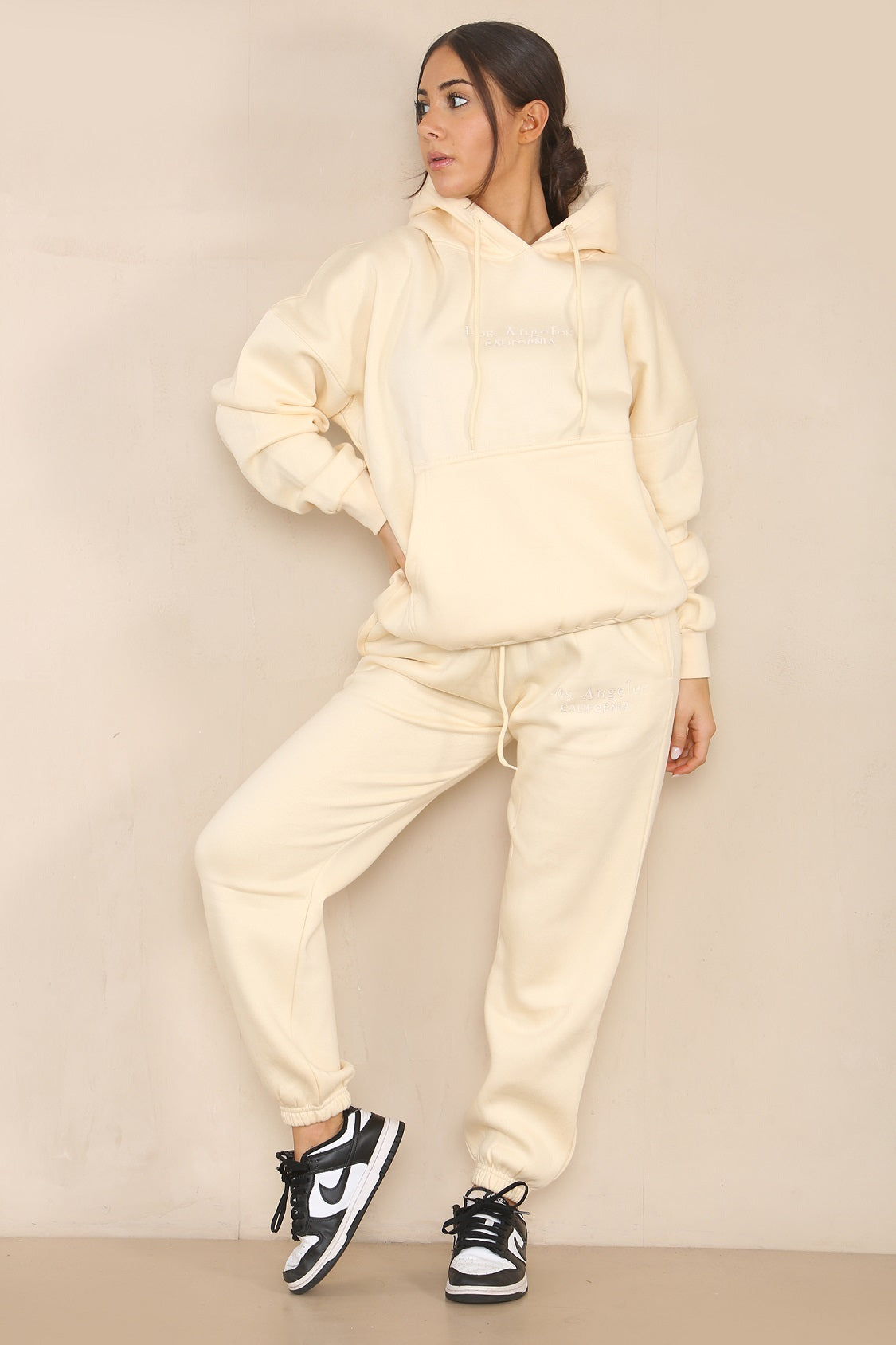 Cream Embroidered Los Angeles Sweatshirt & Jogger Set - Teresa - Storm Desire