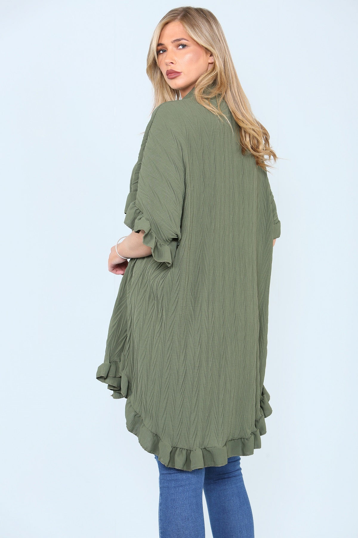 Khaki Green Frill Detail Oversize Shirt - Miranda - Storm Desire