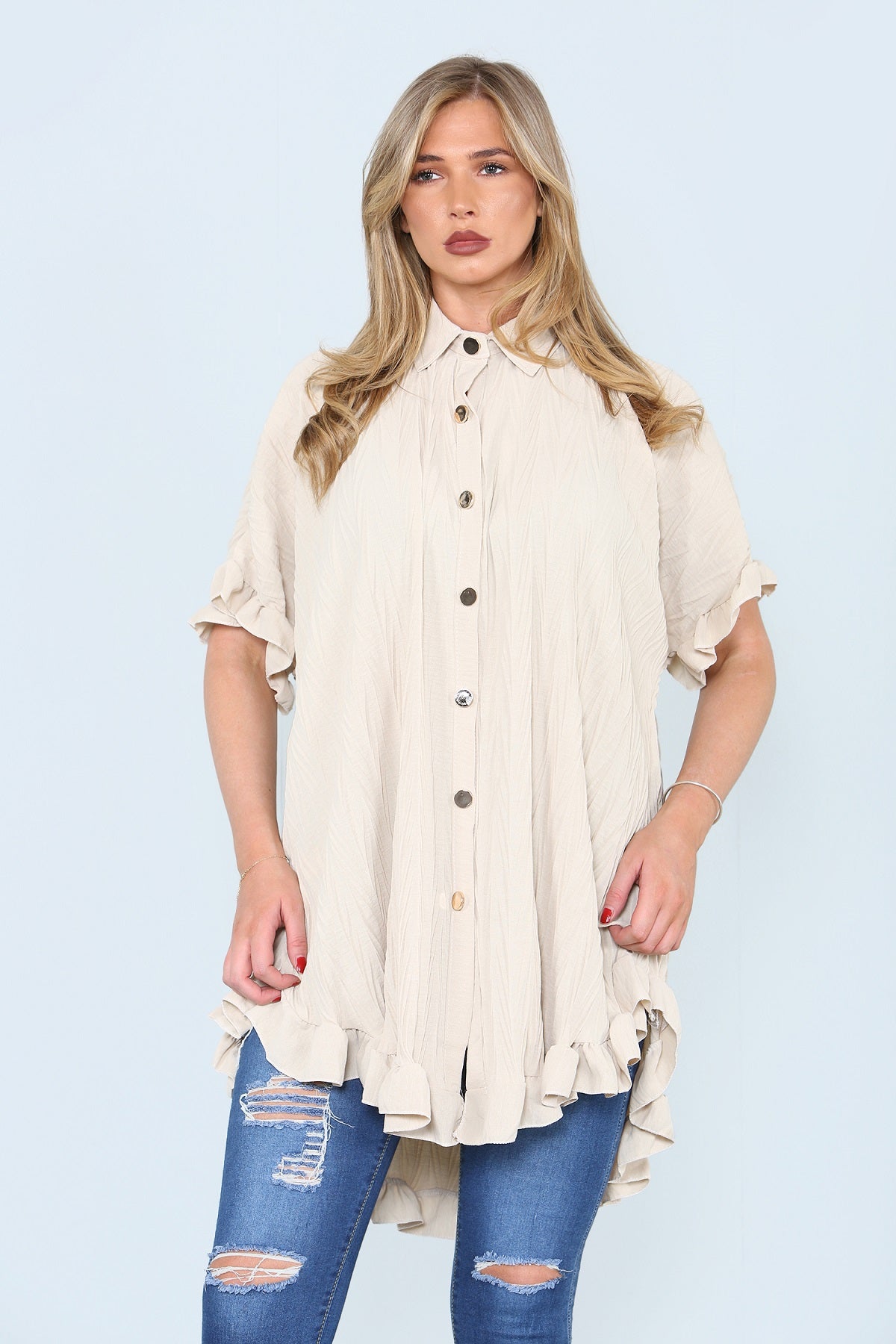 Stone Frill Detail Oversize Shirt - Miranda - Storm Desire