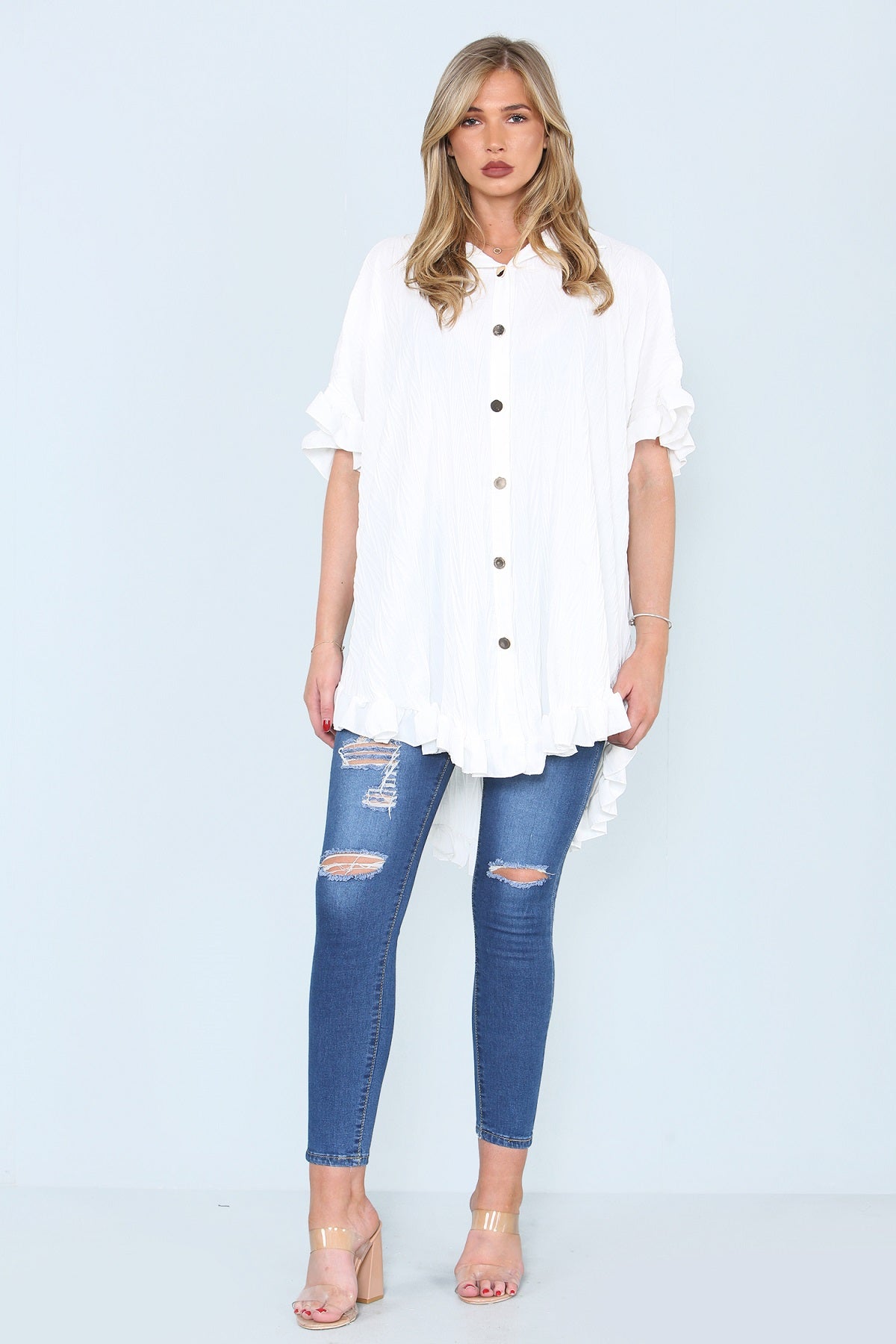 White Frill Detail Oversize Shirt - Miranda - Storm Desire