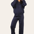 Navy fleece zip-front bomber and jogger set with full-zip front and drawstring waist