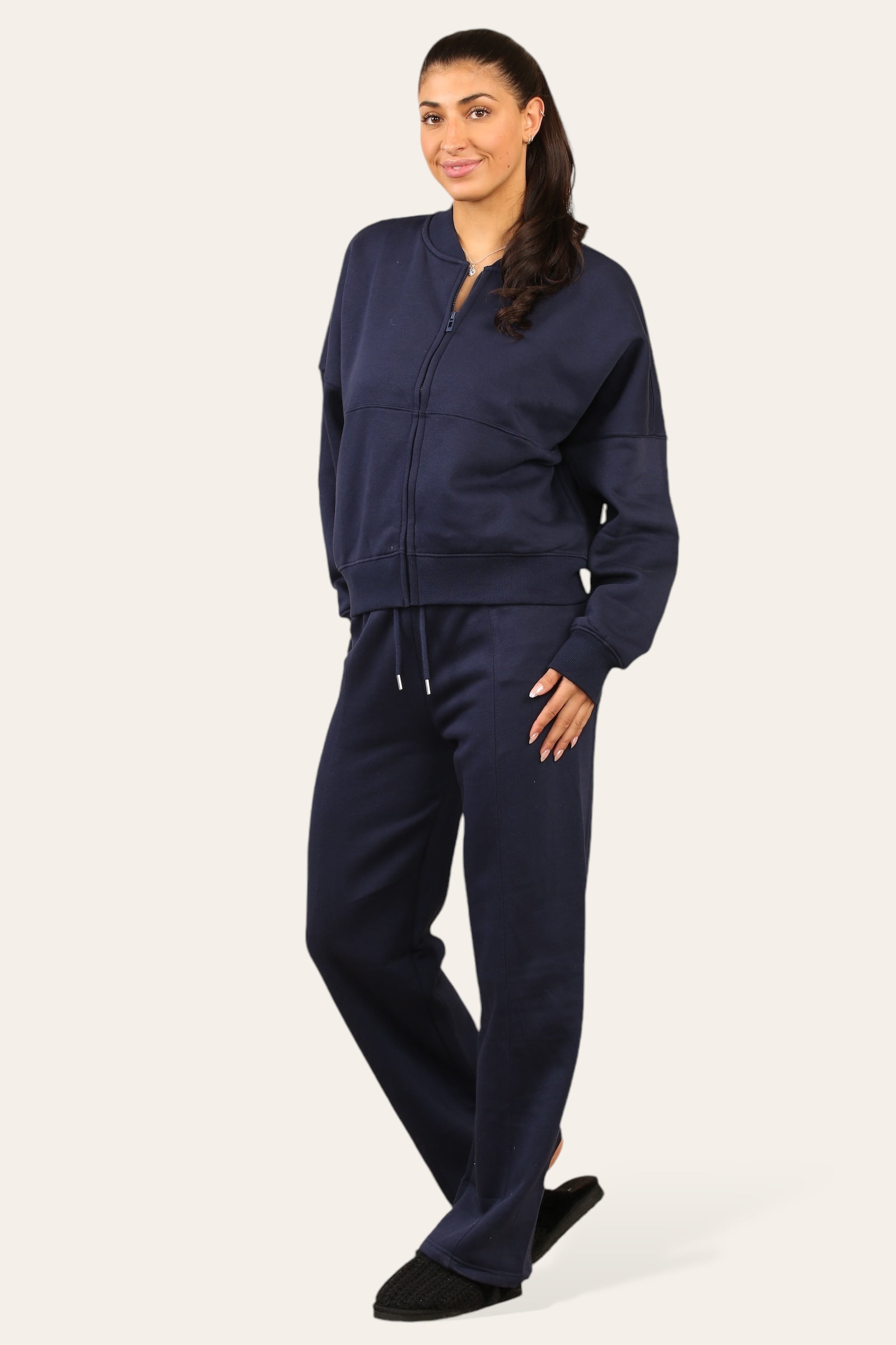 Bomber Style Oversize Fleece Zipper & Jogger Set - Sara - Storm Desire