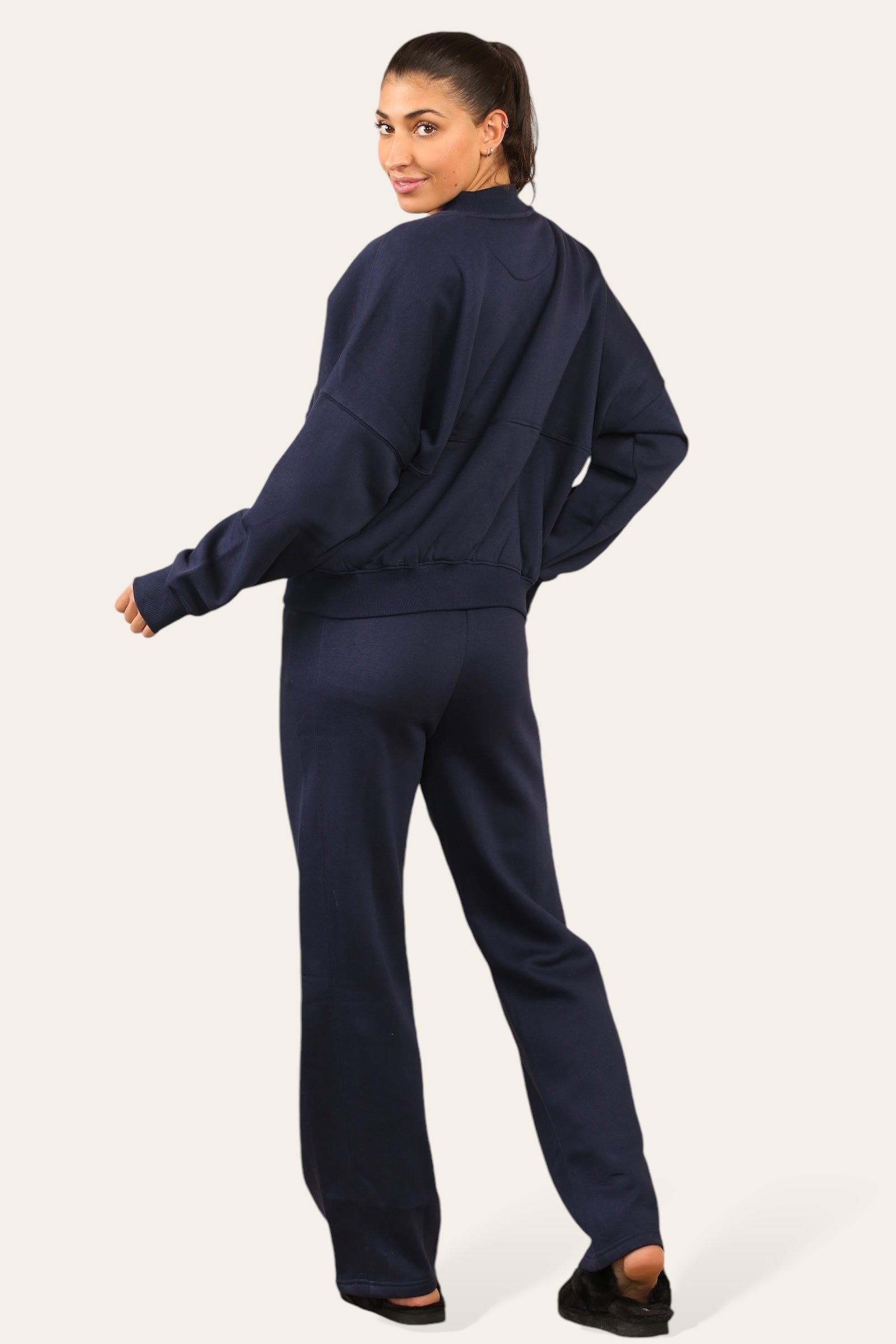 Bomber Style Oversize Fleece Zipper & Jogger Set - Sara - Storm Desire