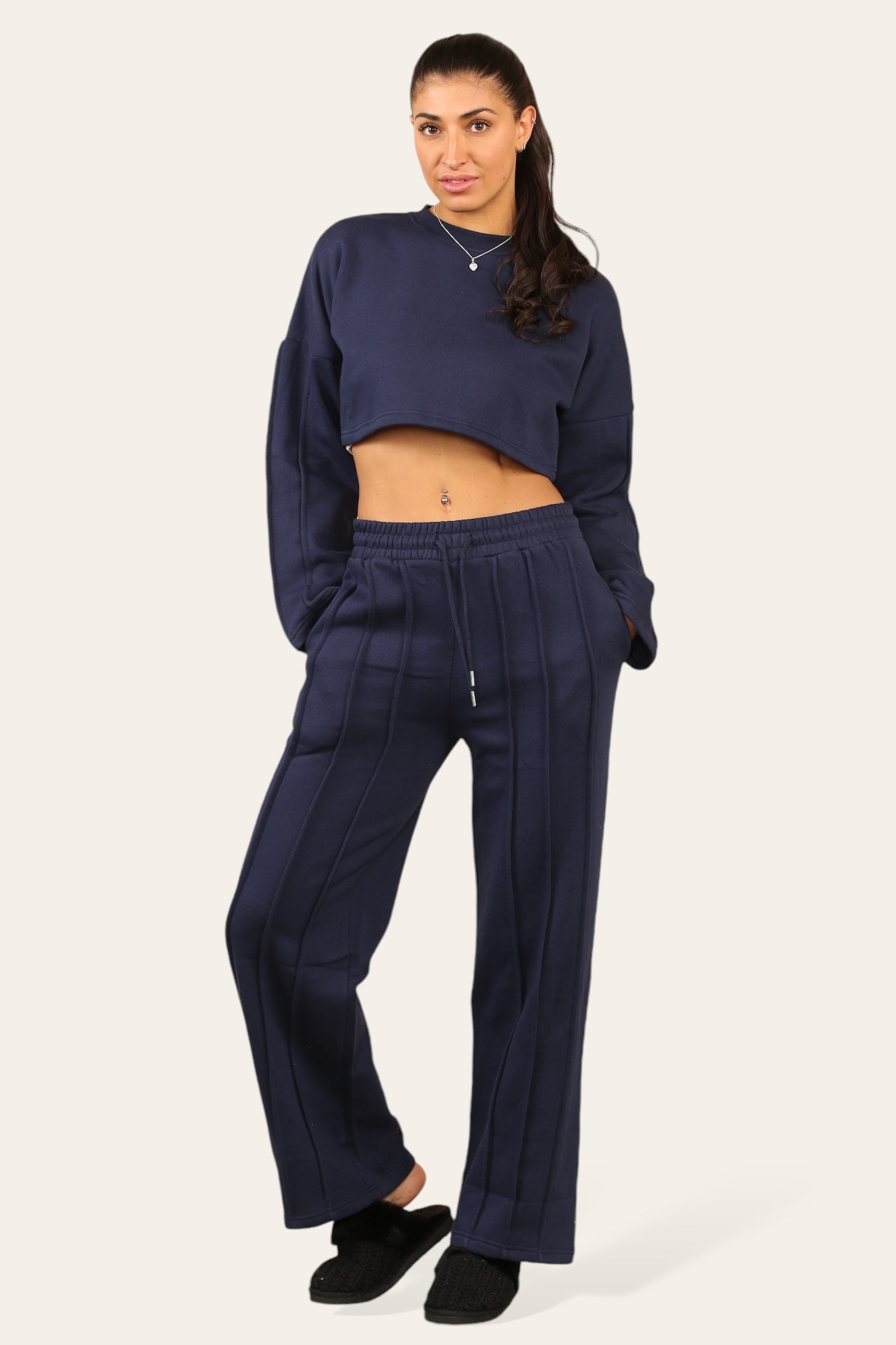 Baggy Crop Top And Flare Joggers Loungewear Set - Jamie - Storm Desire