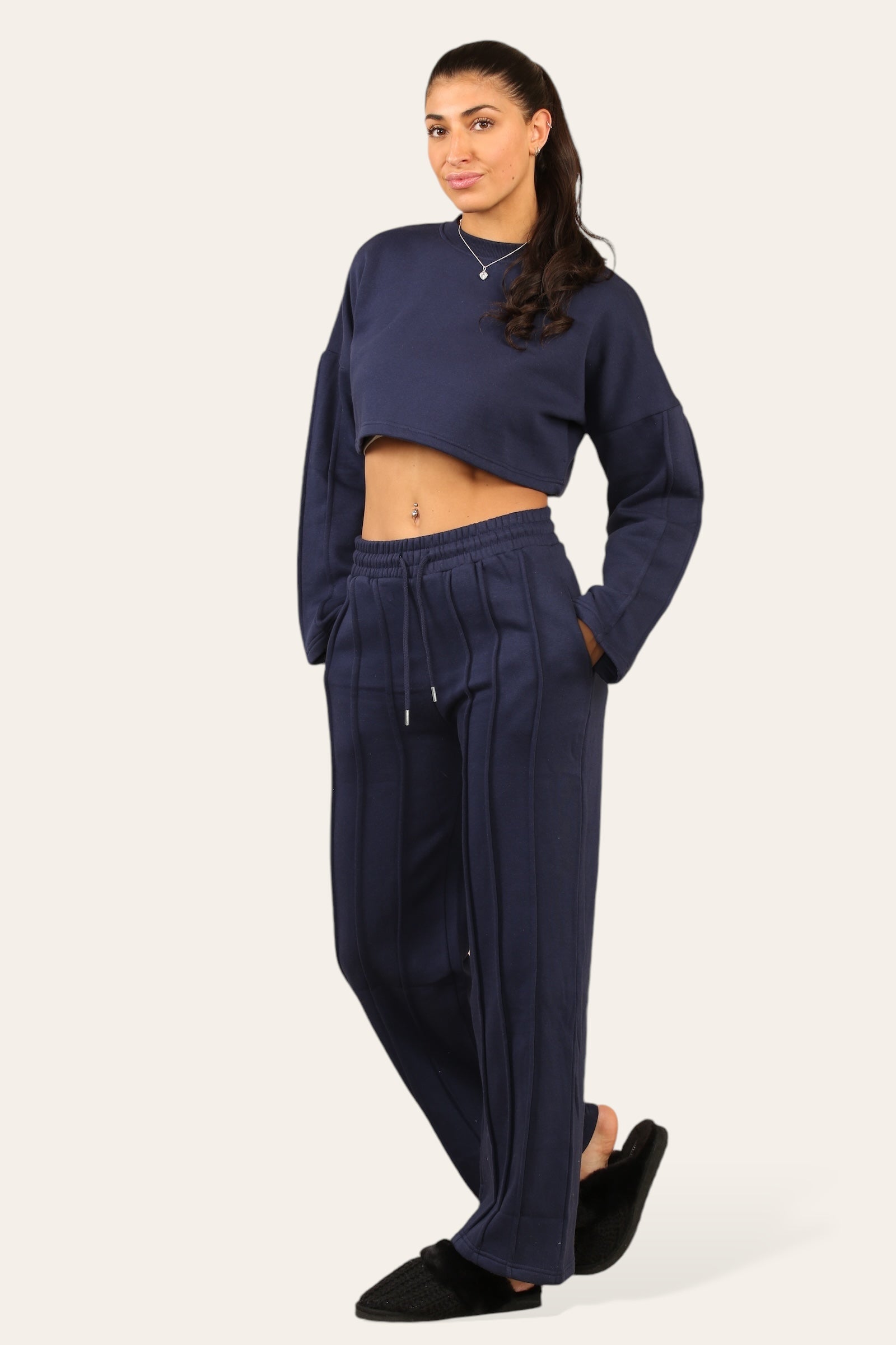 Baggy Crop Top And Flare Joggers Loungewear Set - Jamie - Storm Desire
