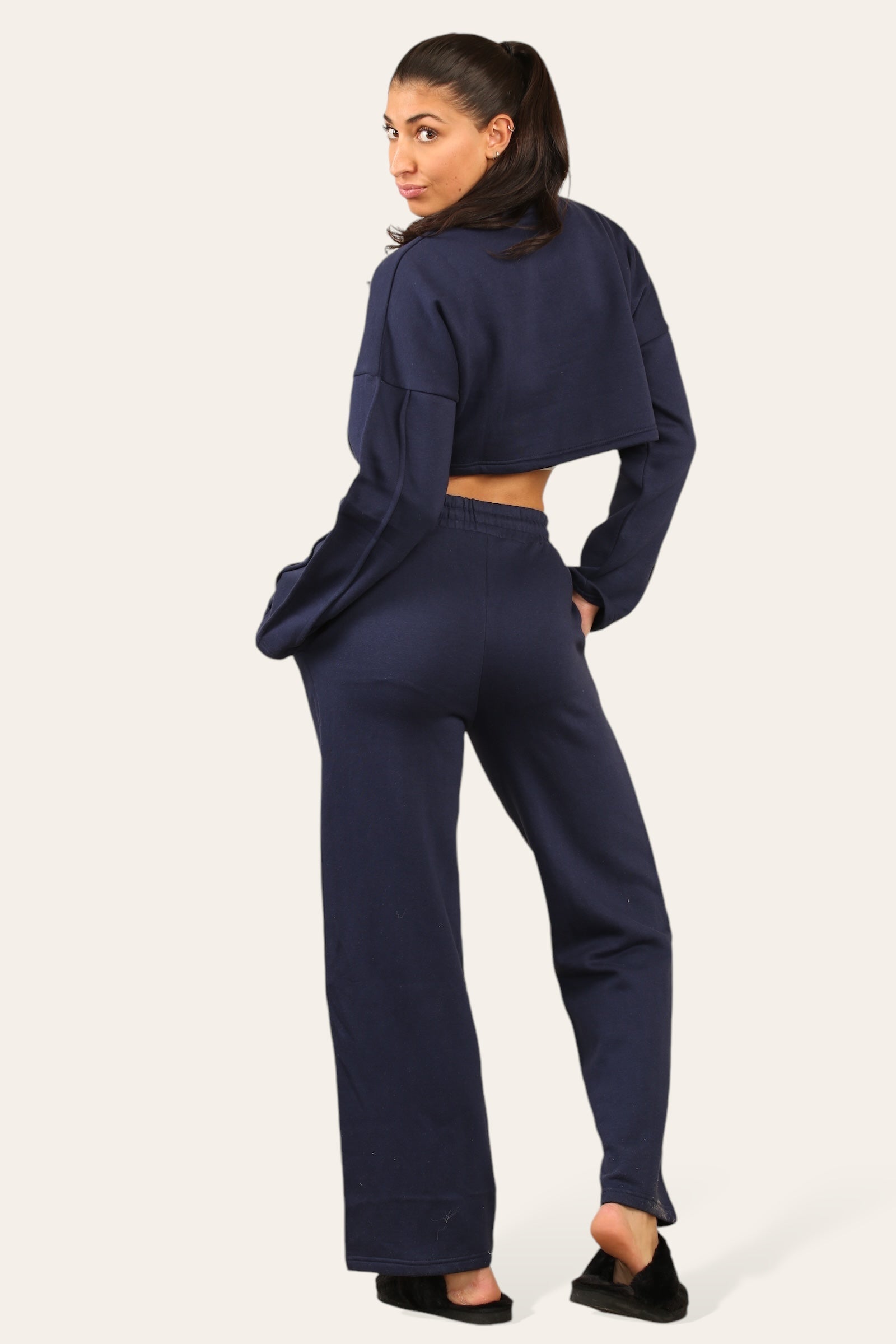Baggy Crop Top And Flare Joggers Loungewear Set - Jamie - Storm Desire