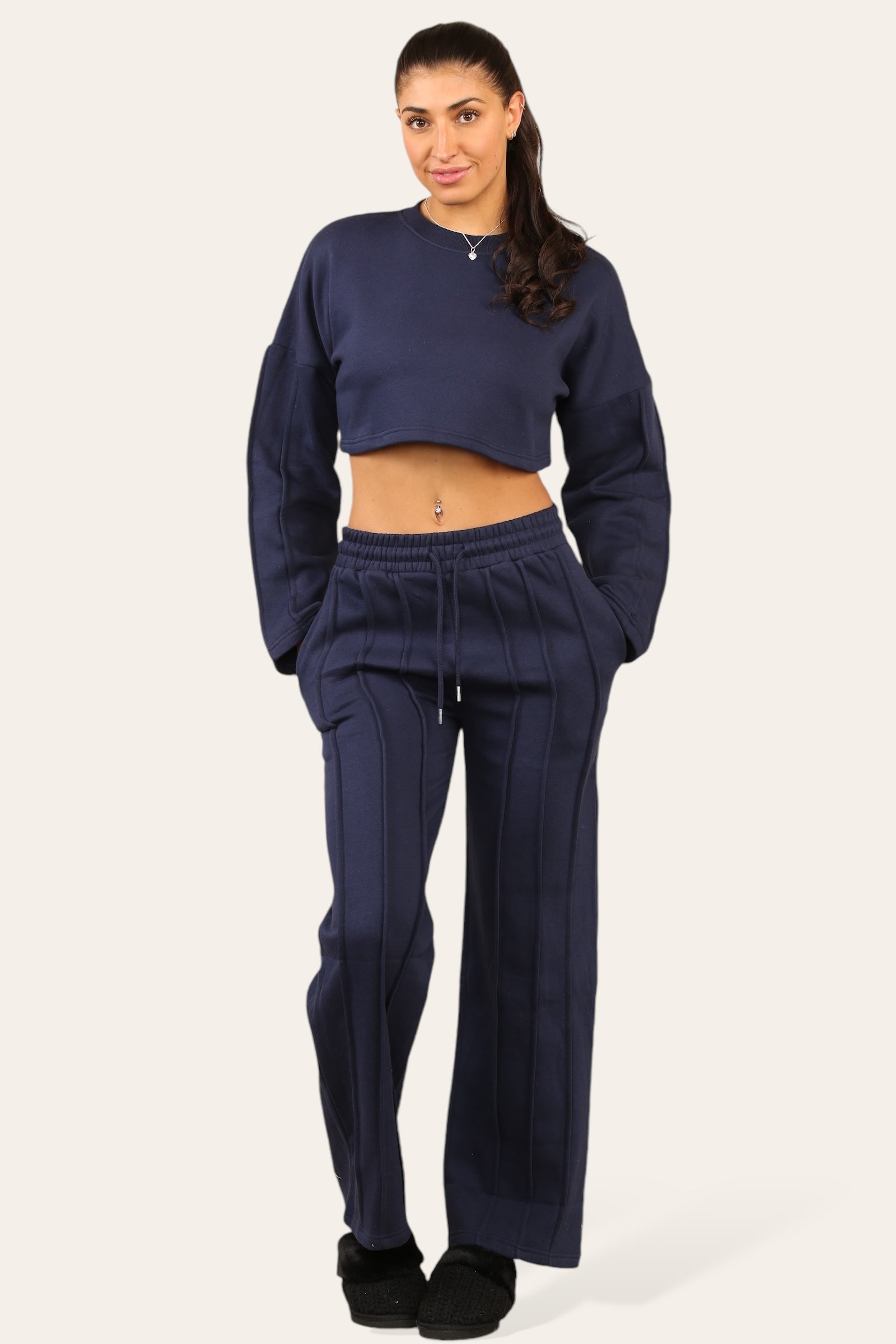 Baggy Crop Top And Flare Joggers Loungewear Set - Jamie - Storm Desire