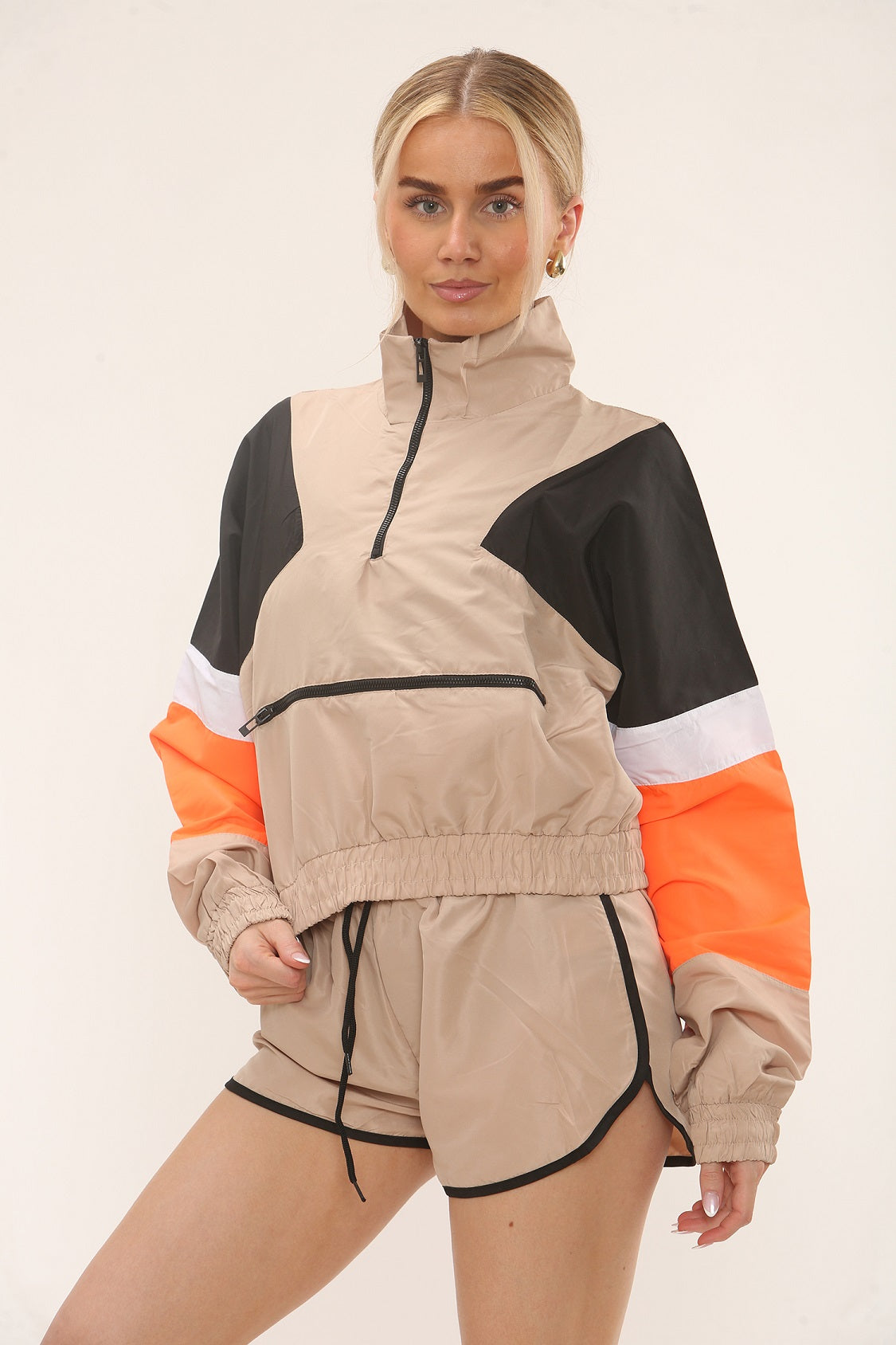 Colour Block Crop Jacket & Shorts Co-ord Set - Ramona